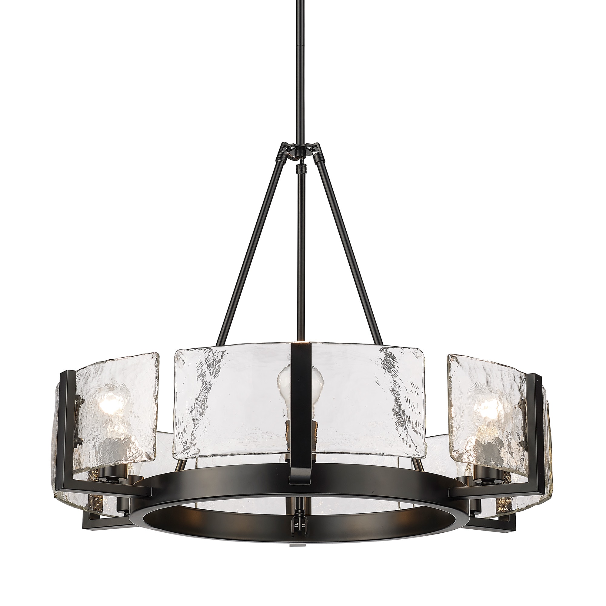 Aenon Matte Black 6-Light Chandelier with Hammered Glass