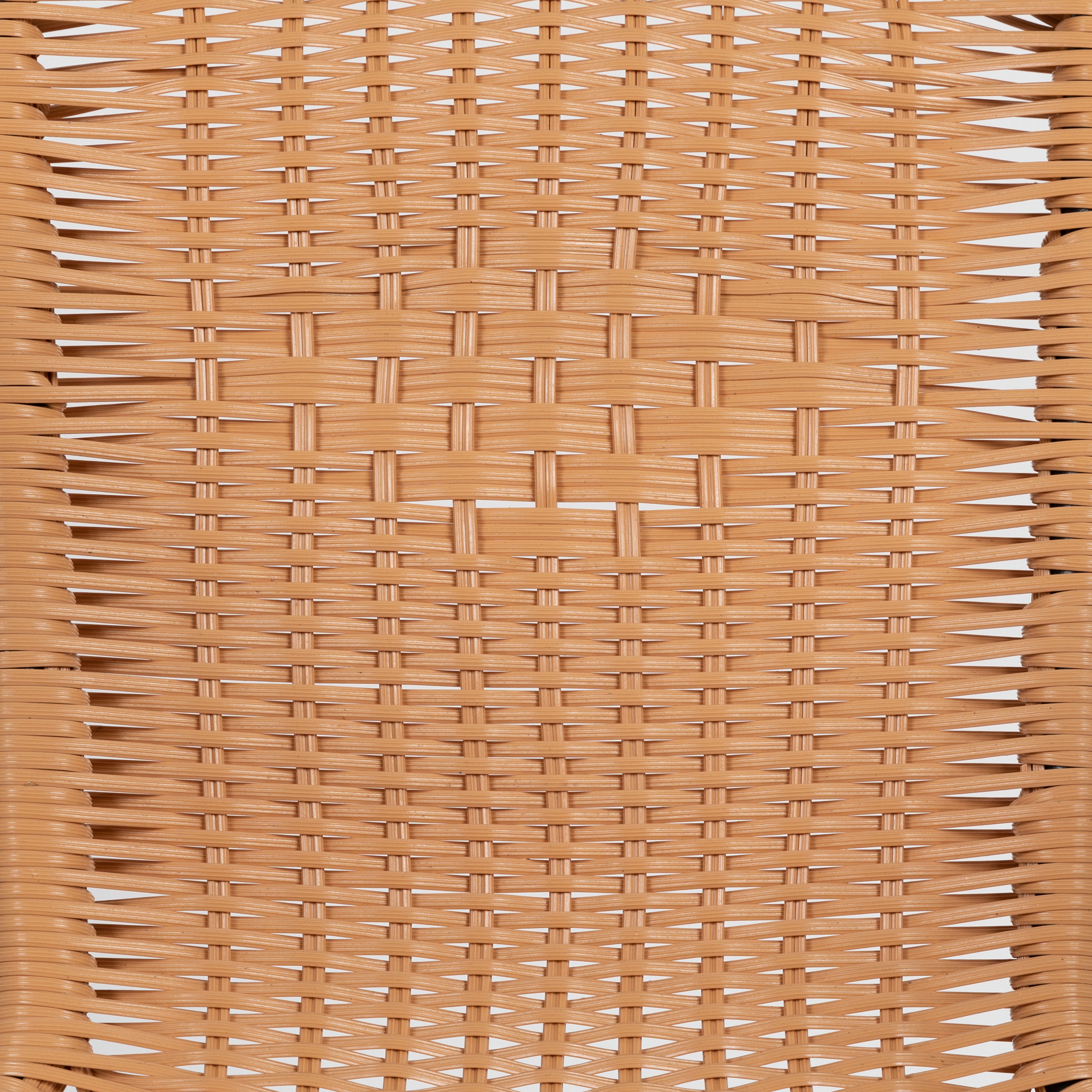 Beige Rattan and Black Steel Patio Dining Chairs, Set of 2