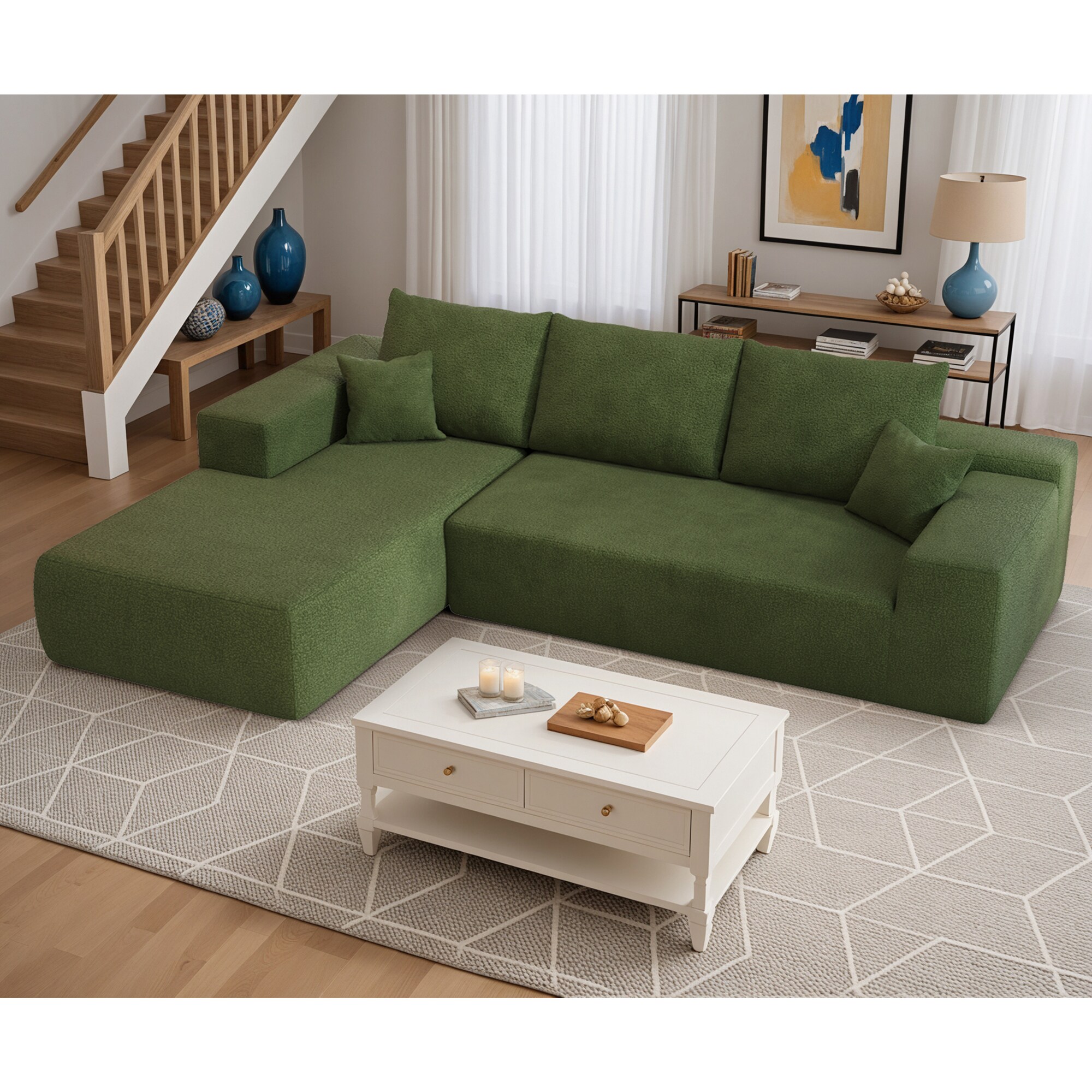 Pouuin SVI67L 104.3-in Modern Green Cloud Velvet 3 -seater Sectional