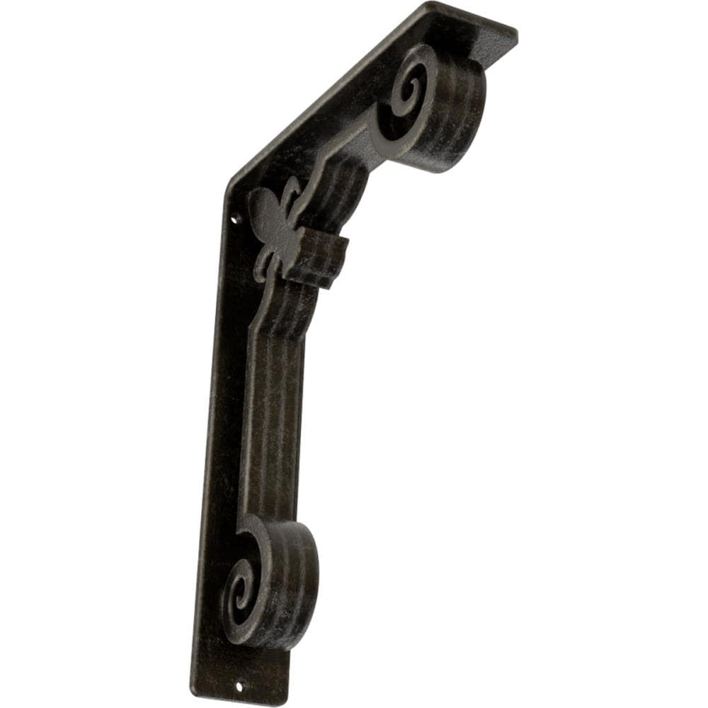 Ekena Millwork BKTM02X07X10TFLAWS Fleur De Lis 7.5-in x 2-in x 10-in Gray Wrought iron Countertop support bracket