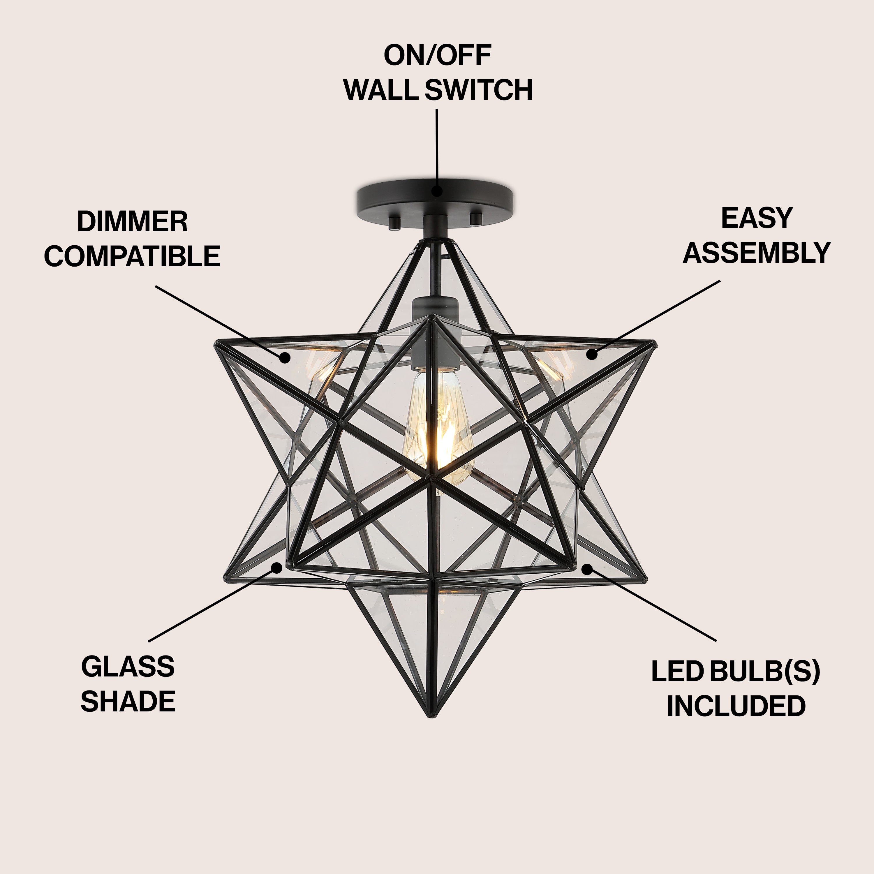 Ava 14.5" Black Clear Glass LED Farmhouse Bohemian Flush Mount Light
