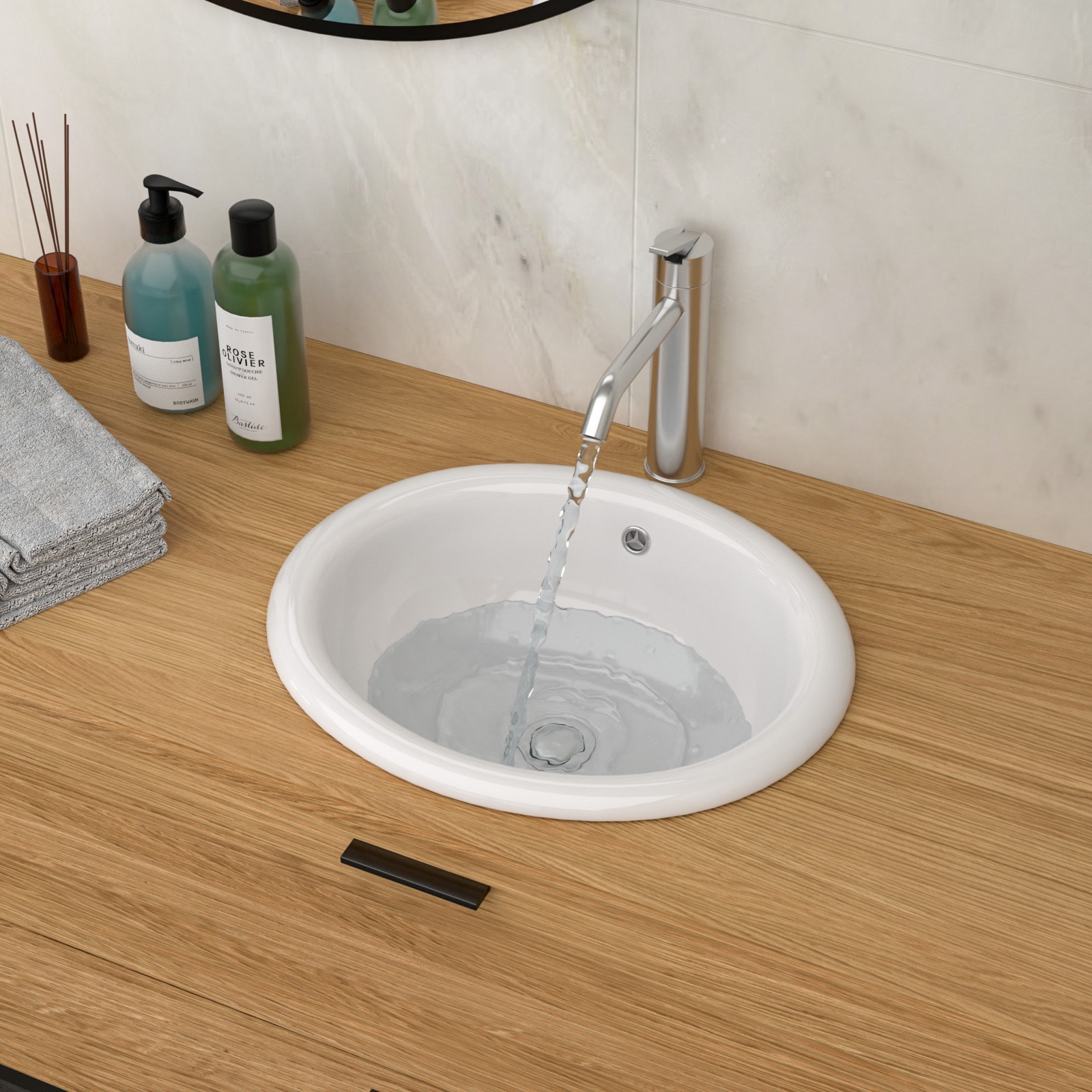 Tatayosi White Semi-Recessed Ceramic Bathroom Sink - Countertop Vessel Design