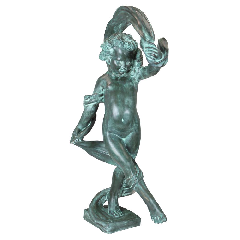 Wheelbarrow Boy Bronze Statue - Design Toscano