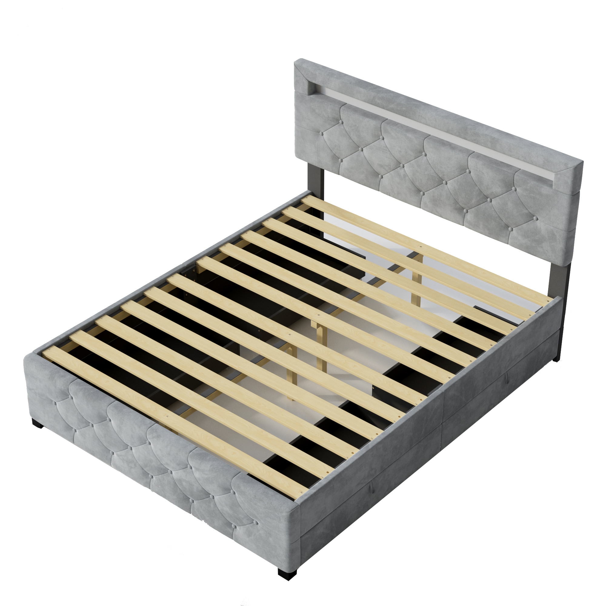 SINOFURN SYD580007LG Full Gray Tufted Bed Frame Storage with Headboard