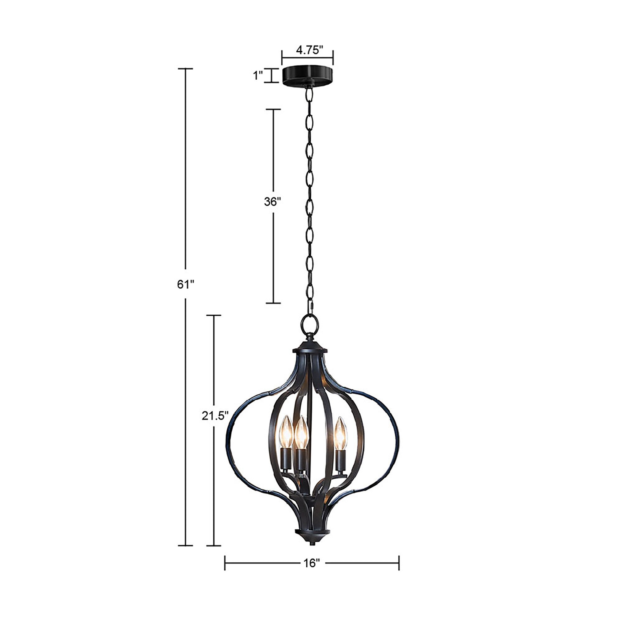 Nava Black Metal 3-Light Candle Chandelier with Adjustable Chain