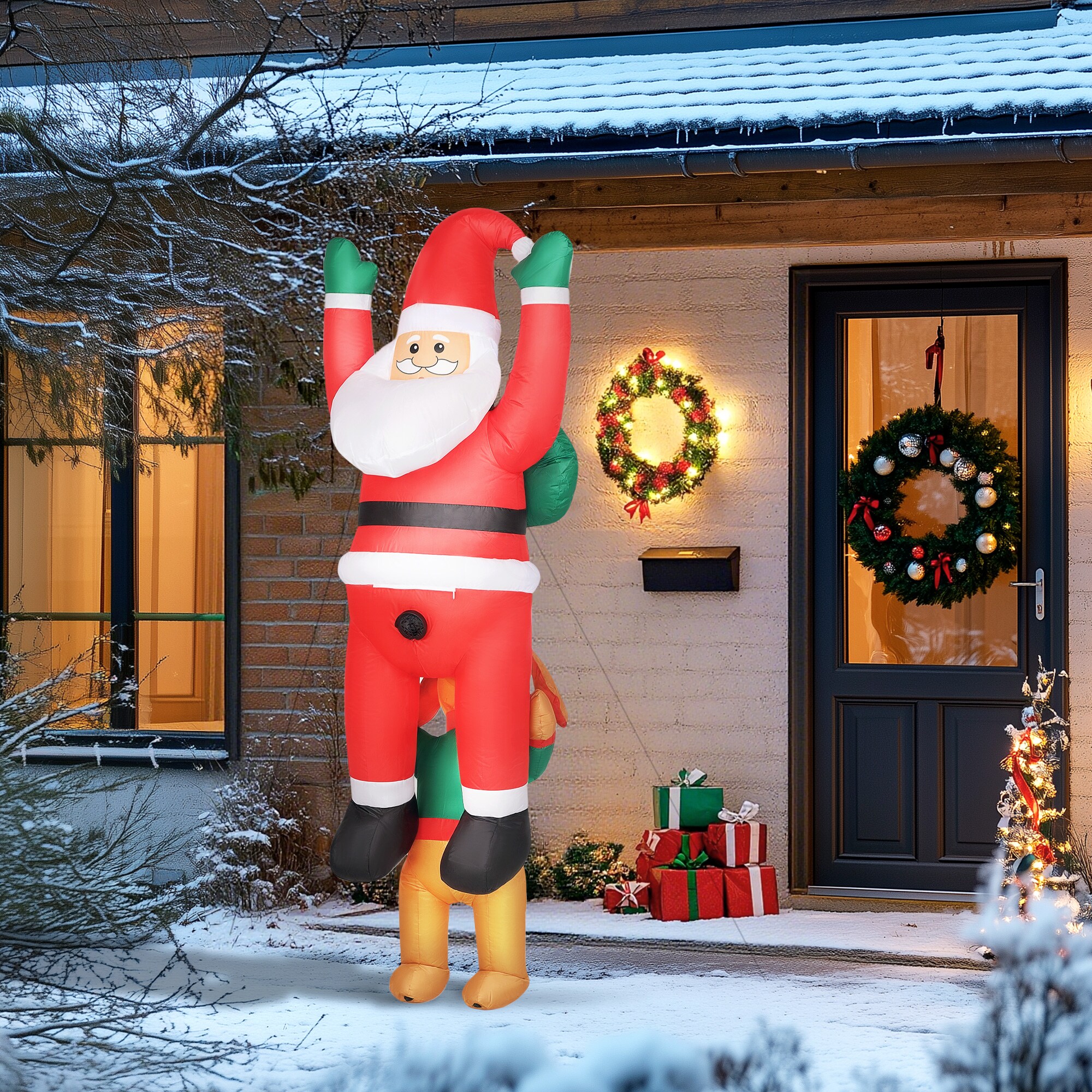 Outsunny 7FT Hanging Christmas Inflatable Santa with Dog Christmas Blow ...