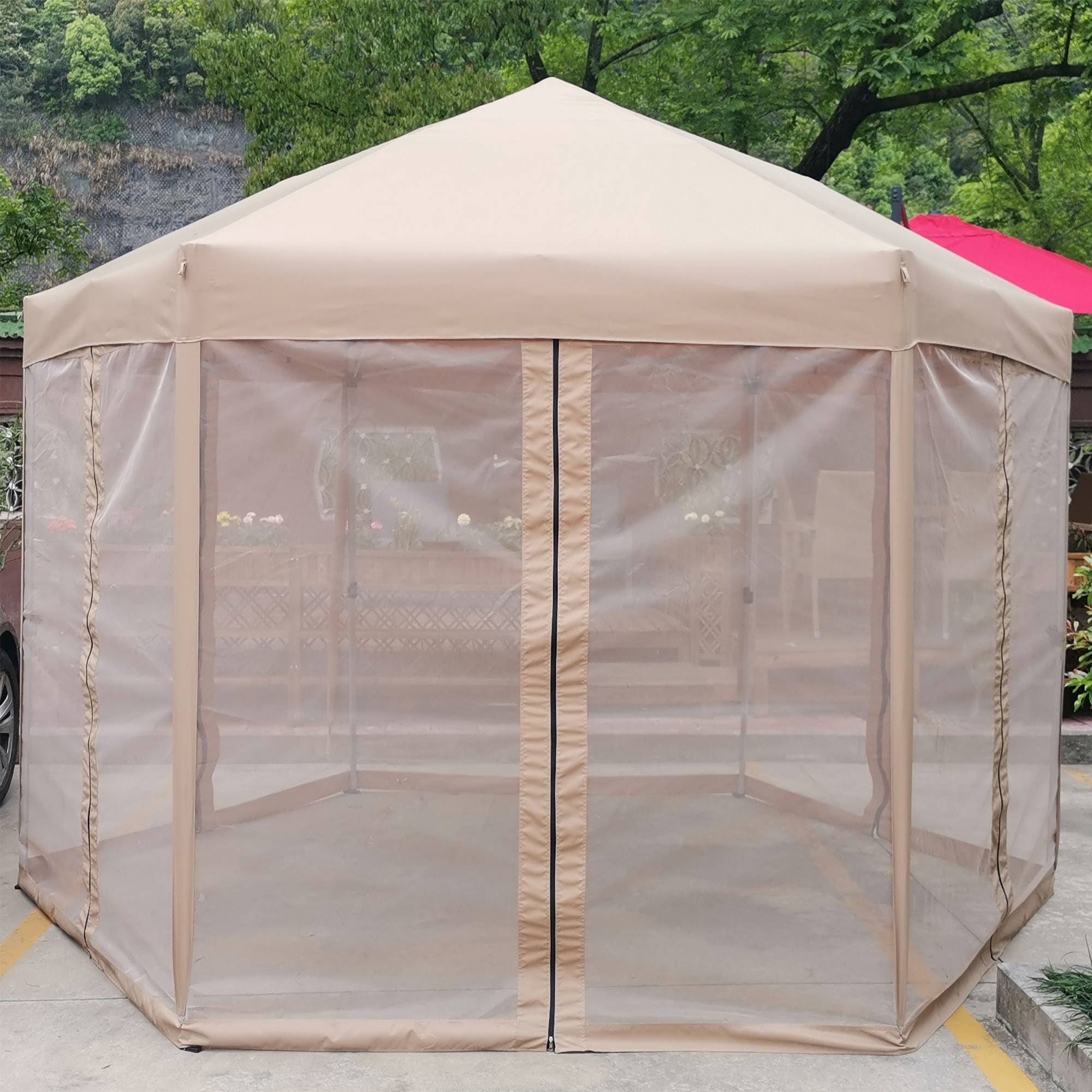 Yiekholo 13-ft x 13-ft Hexagon Brown Metal Polyester Roof Semi ...