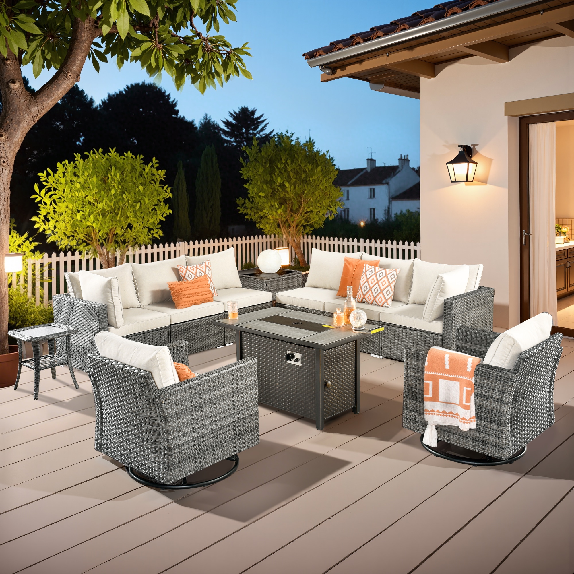 weaxty DCFP03RRS6011 Kuuga Rattan Outdoor Sectional with Off-white Cushions and Steel Frame