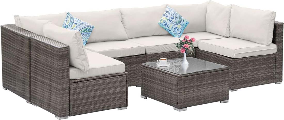 Damerin N7CS51 7 -Piece Wicker Patio Conversation Set with Gray Cushions