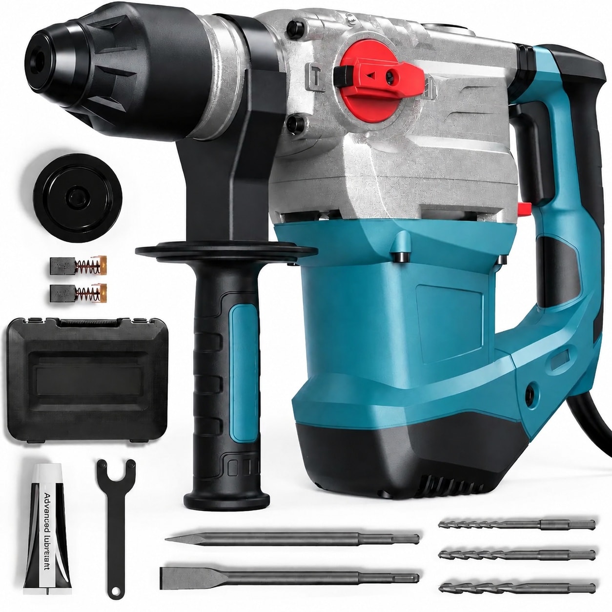 Etokfoks  1 1 4 Inch SDS Plus Rotary Hammer Drill 13 Amp 4 Functions Safety Clutch Vibration Control 7 4 Joules Bits Chisels Grease Case Kit