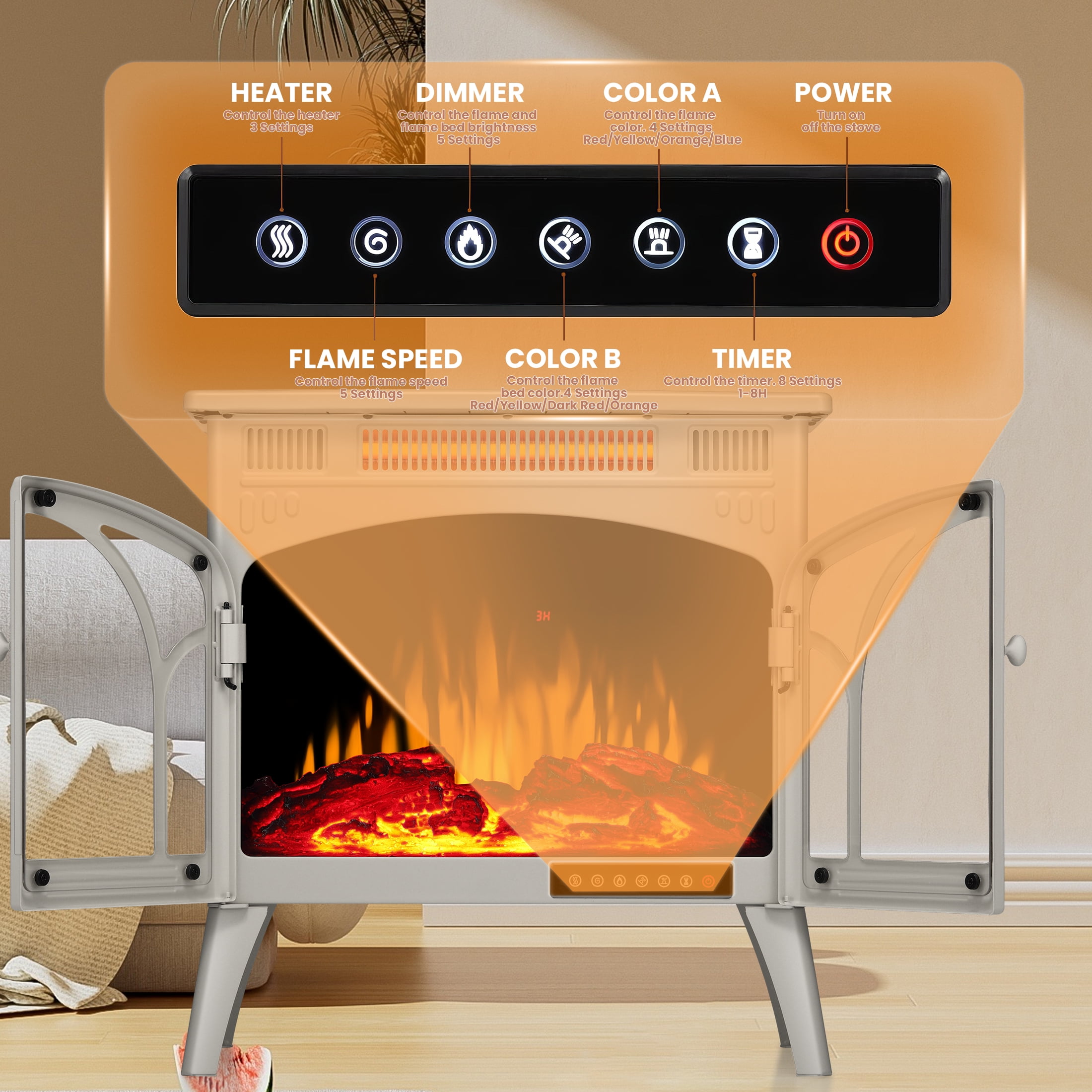 COWSAR S230B-BEIGE Electric-Fireplaces - View #2