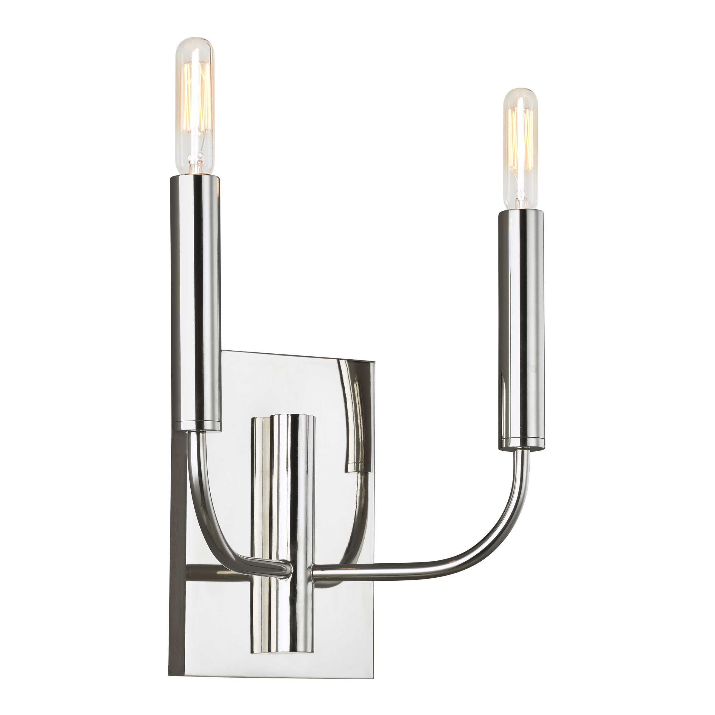 Brianna Polished Nickel 2-Light Dimmable Wall Sconce with White Linen Shade