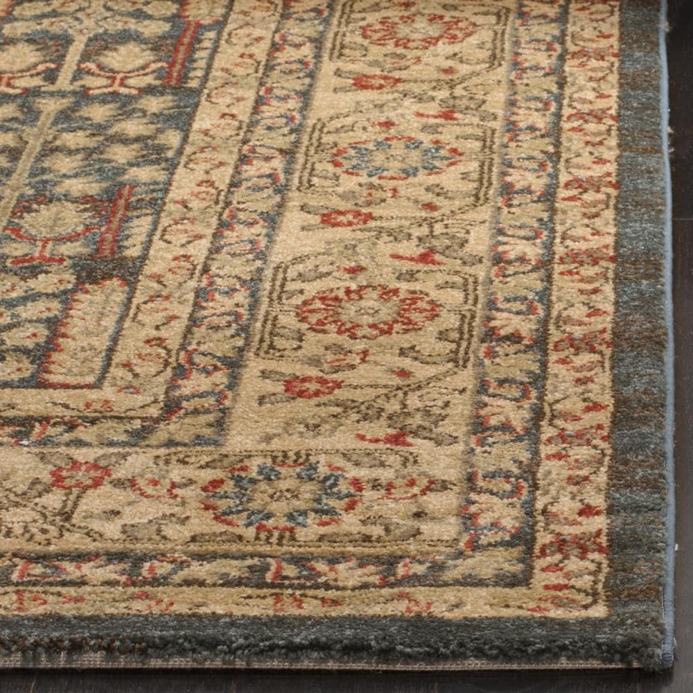 Navy and Natural Rectangular Hand-knotted Synthetic Rug, 10' x 14'
