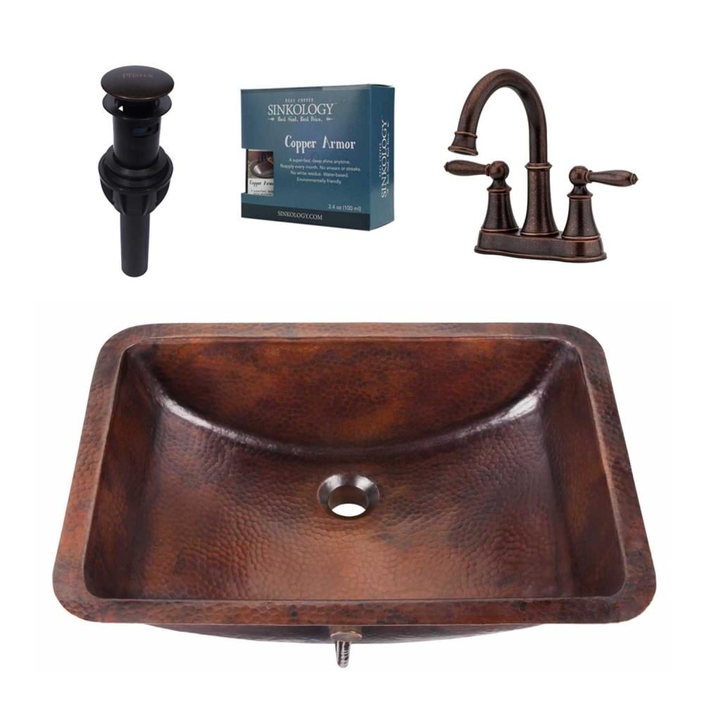 SINKOLOGY Curie Aged Copper Undermount Rectangular Rustic Bathroom Sink   09688660 