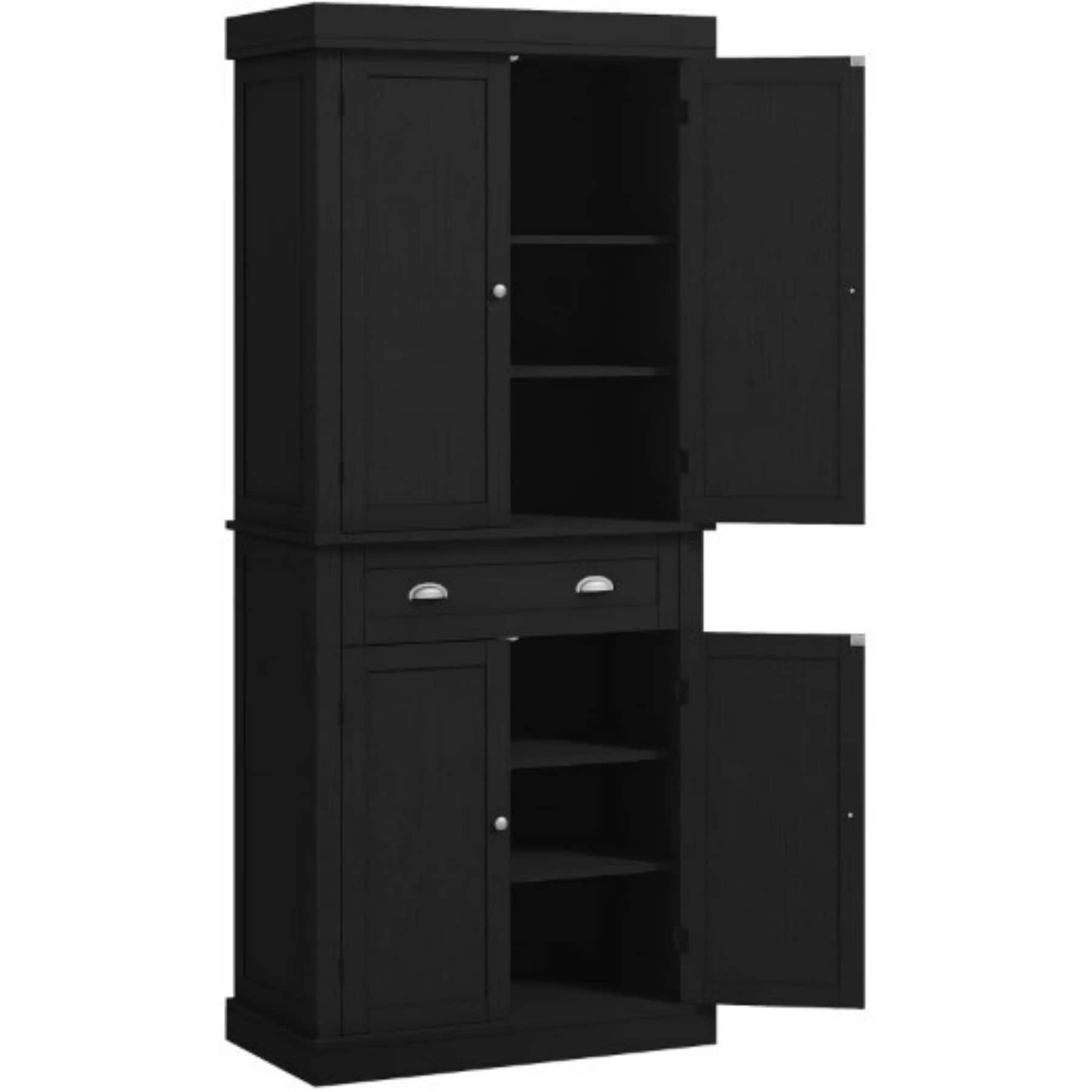 GlasFlength  72-Inch Pantry Storage Cabinet with Doors Shelves and Drawer Freestanding Kitchen Cabinet for Organized Home Storage Black