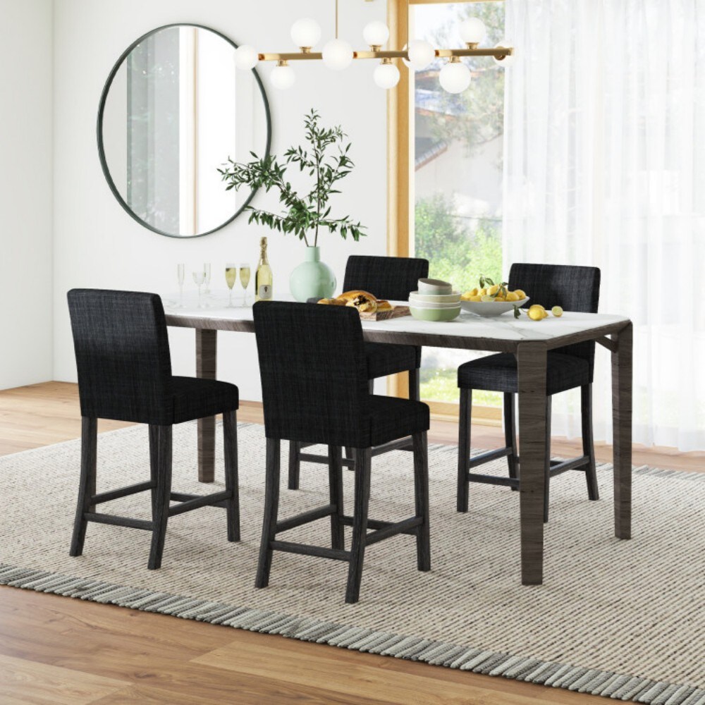 Fenbeli Set of 2 Upholstered Counter Height Bar Stools with Linen Fabric Solid Wood Frame and Footrest for Kitchen Island