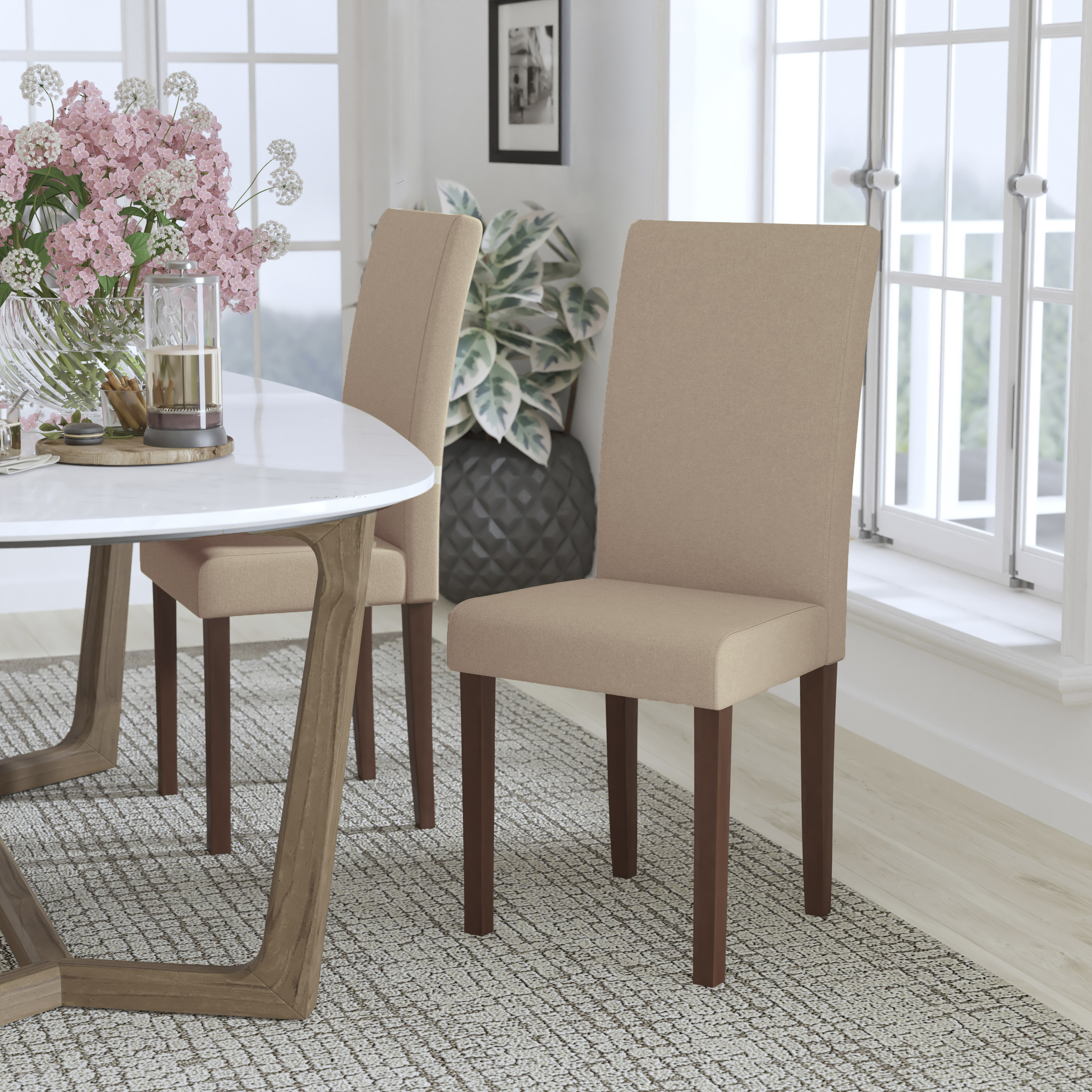 Elegant Parsons High-Back Side Chair in Beige with Solid Wood Legs