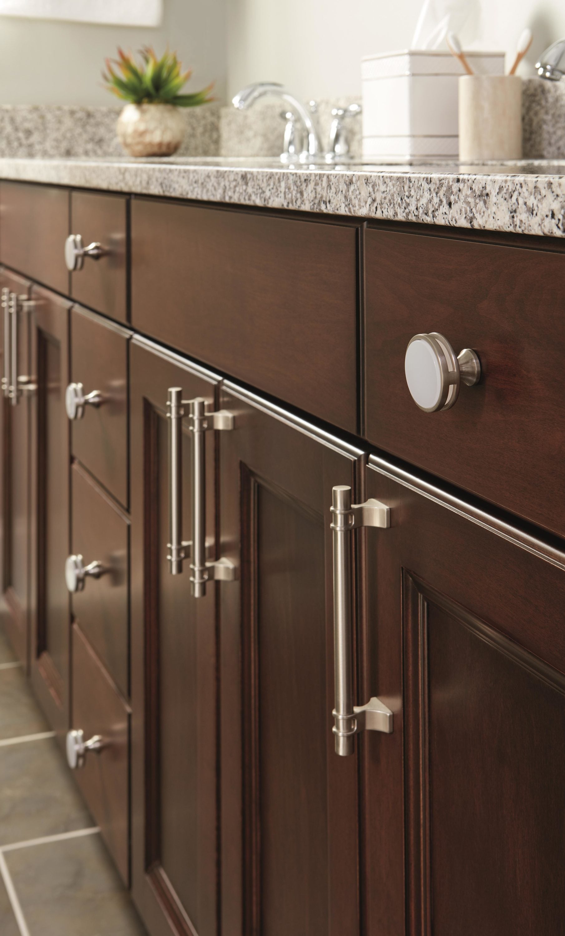 Satin Nickel Frosted Acrylic Round Cabinet Knob