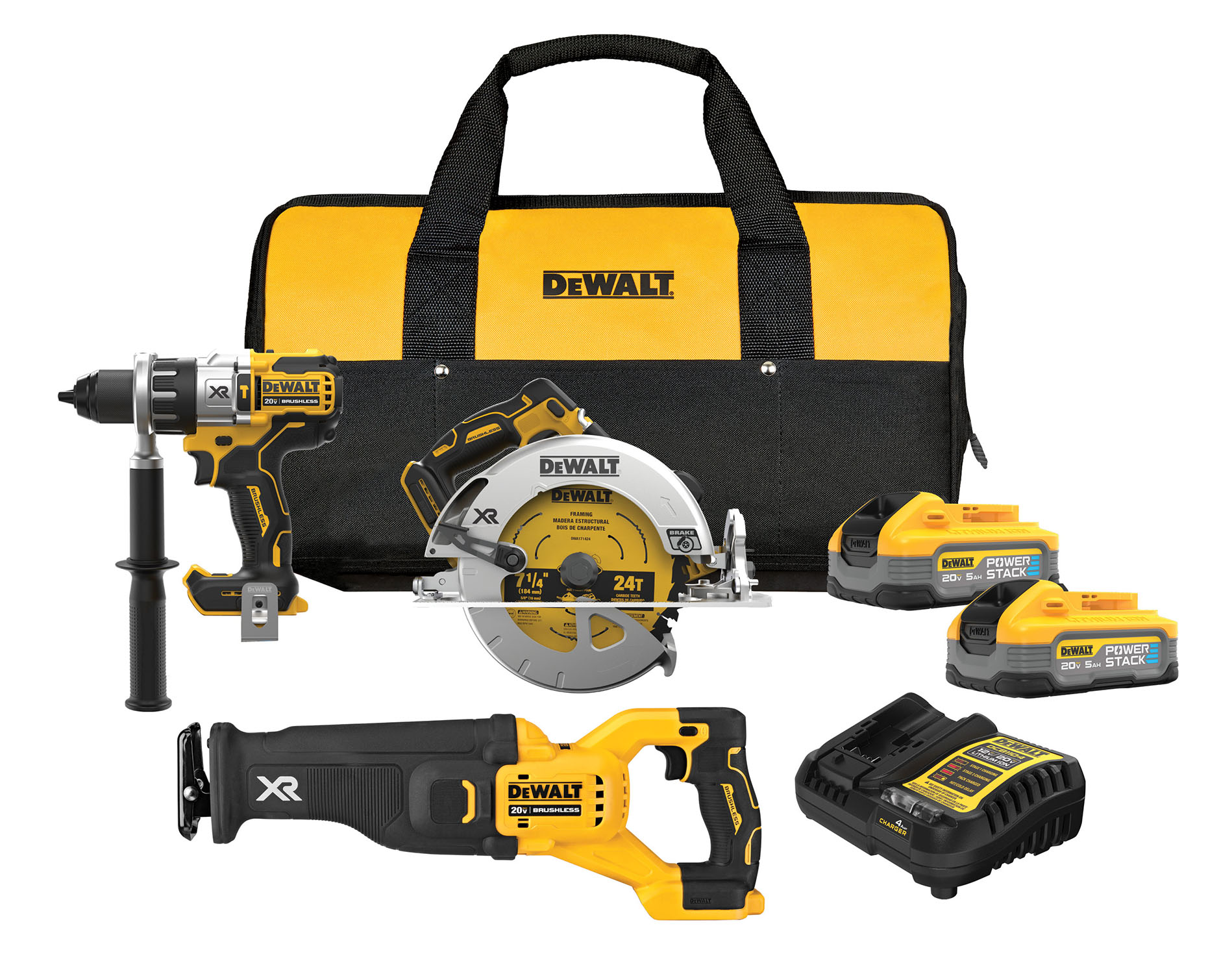 DEWALT XR POWERDETECT 3-Tool 20-volt max Brushless Power Tool Combo Kit with Soft Case (2-Lithium ion (Li-ion) Batteries and Charger Included) -  DCK310H2