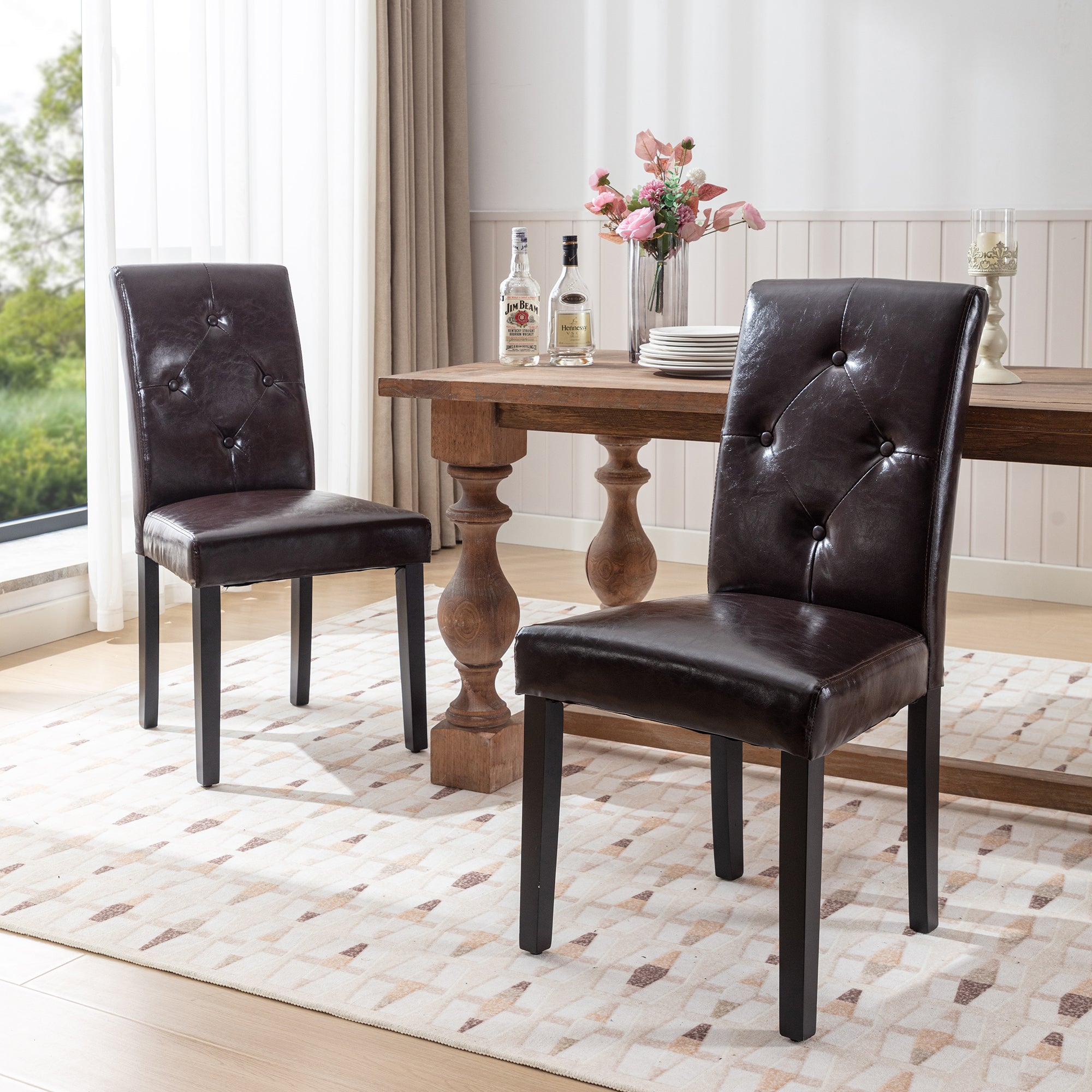 Vecelo LOE-DC01-CFE-2P Upholstered Dining Chairs Button Tufted Parsons Dining Chair Set of 2