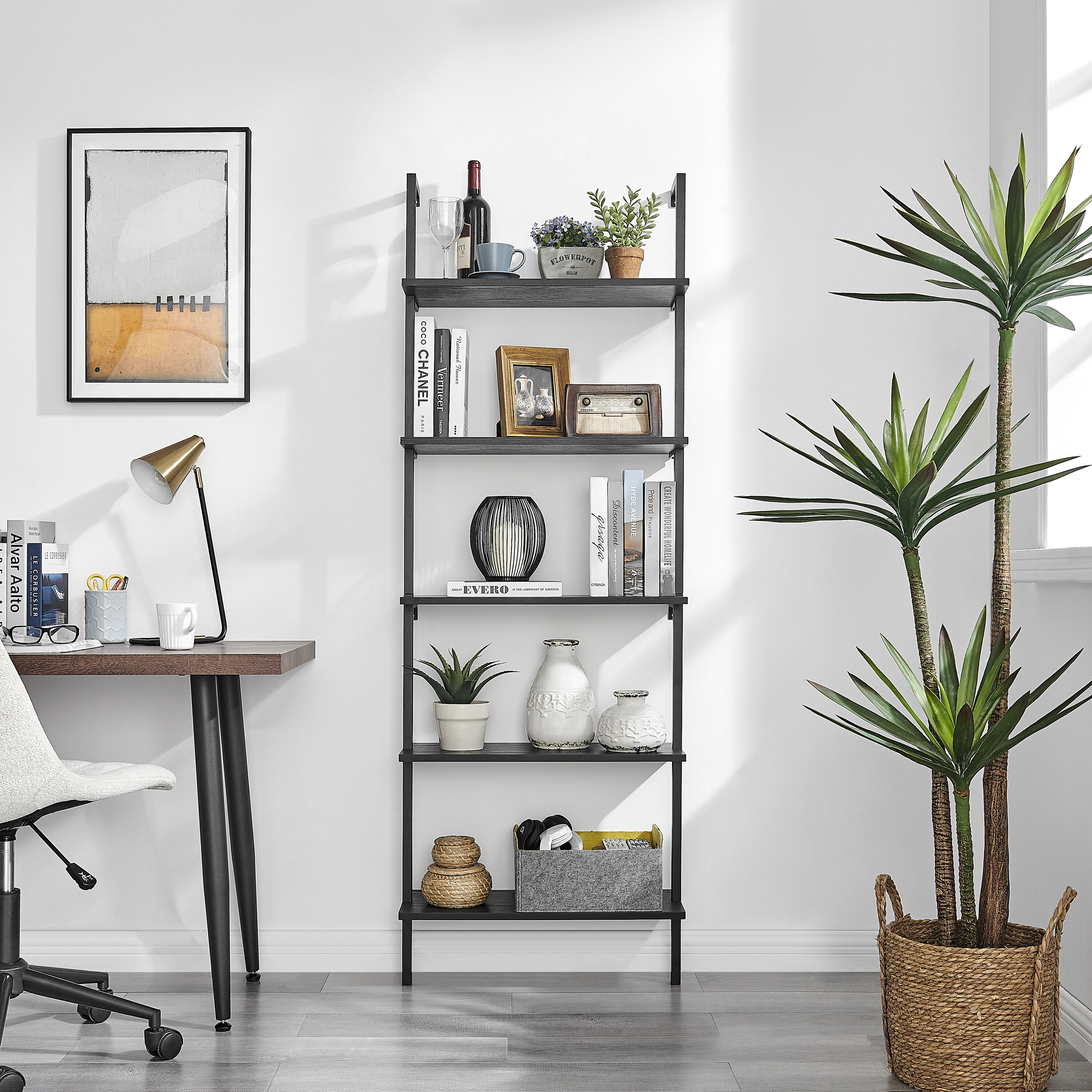 Danya B. GH22085BK 9.875-Inches L x 23.625-Inches D x 68.5-Inches H Black/Black MDF Rectangular Tiered shelf 5 Decorative Shelves