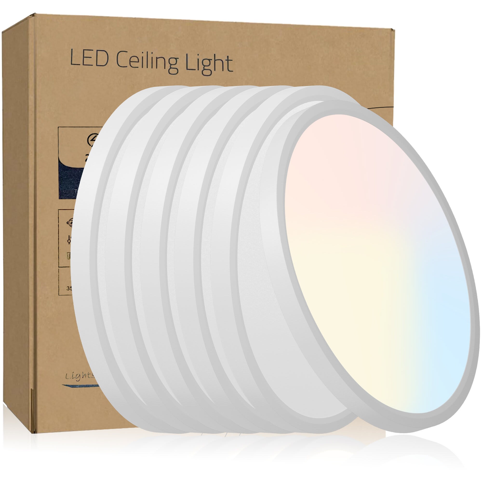 Aoibox  6 Pack 12 Inch LED Flush Mount Ceiling Light 2880 Lumens 5 Color Selectable 2700K to 6500K Dimmable Damp Rated for Bathroom Shower