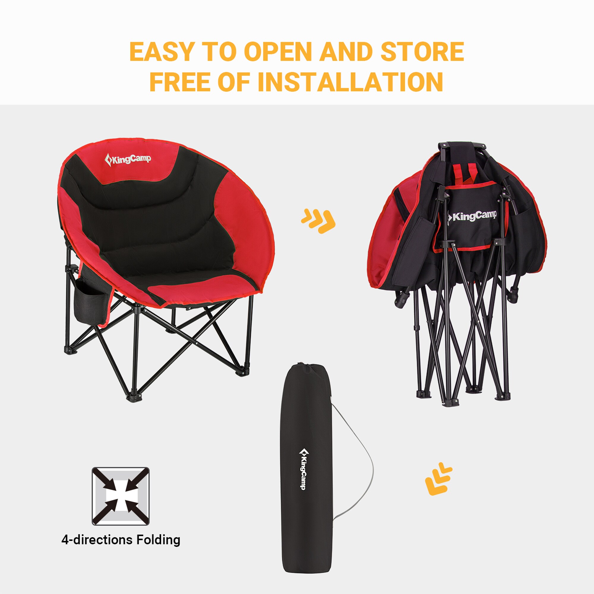 KingCamp Oversized Black and Red Folding Saucer Camping Chair