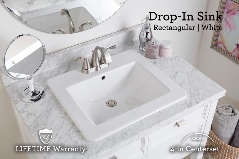Allen Roth White Drop In Rectangular Traditional Bathroom Sink With Overflow Drain 21 26 X 18 5 The Sinks Department At Com - Rectangle Top Mount Bathroom Sink