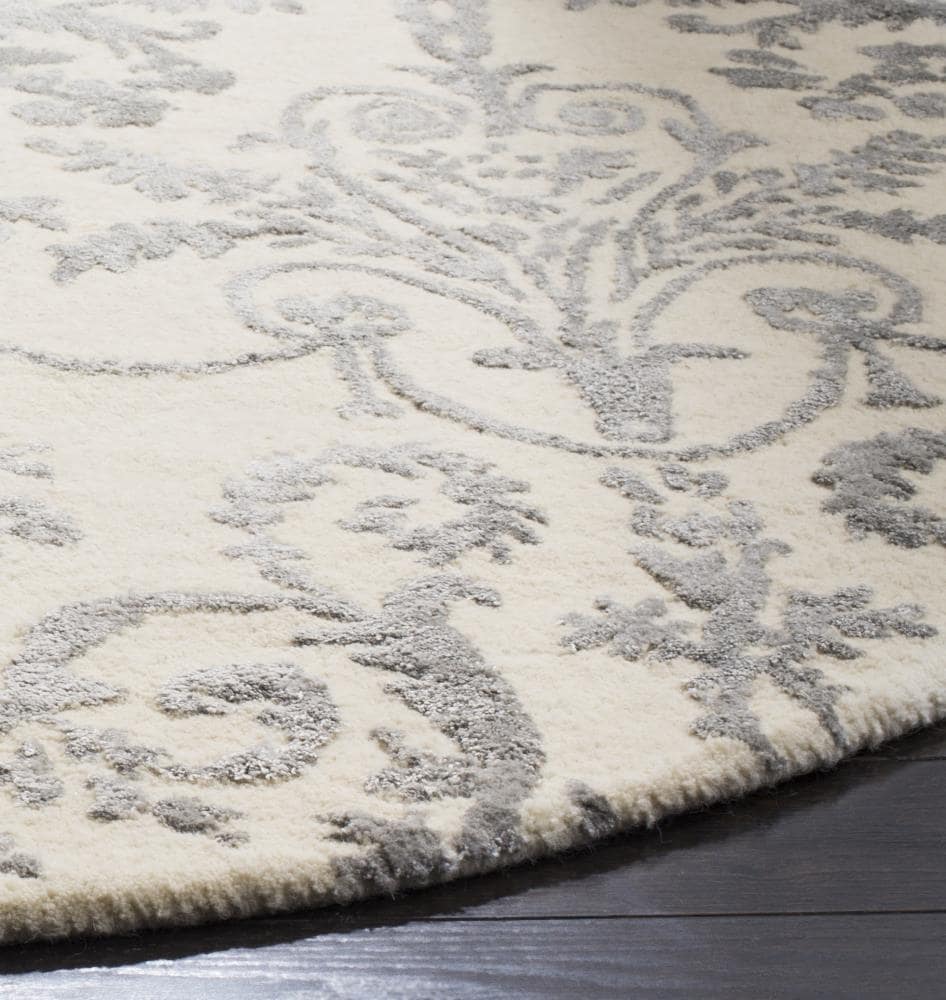 Hand-tufted Elegance Round Gray Wool & Viscose Rug - 59"