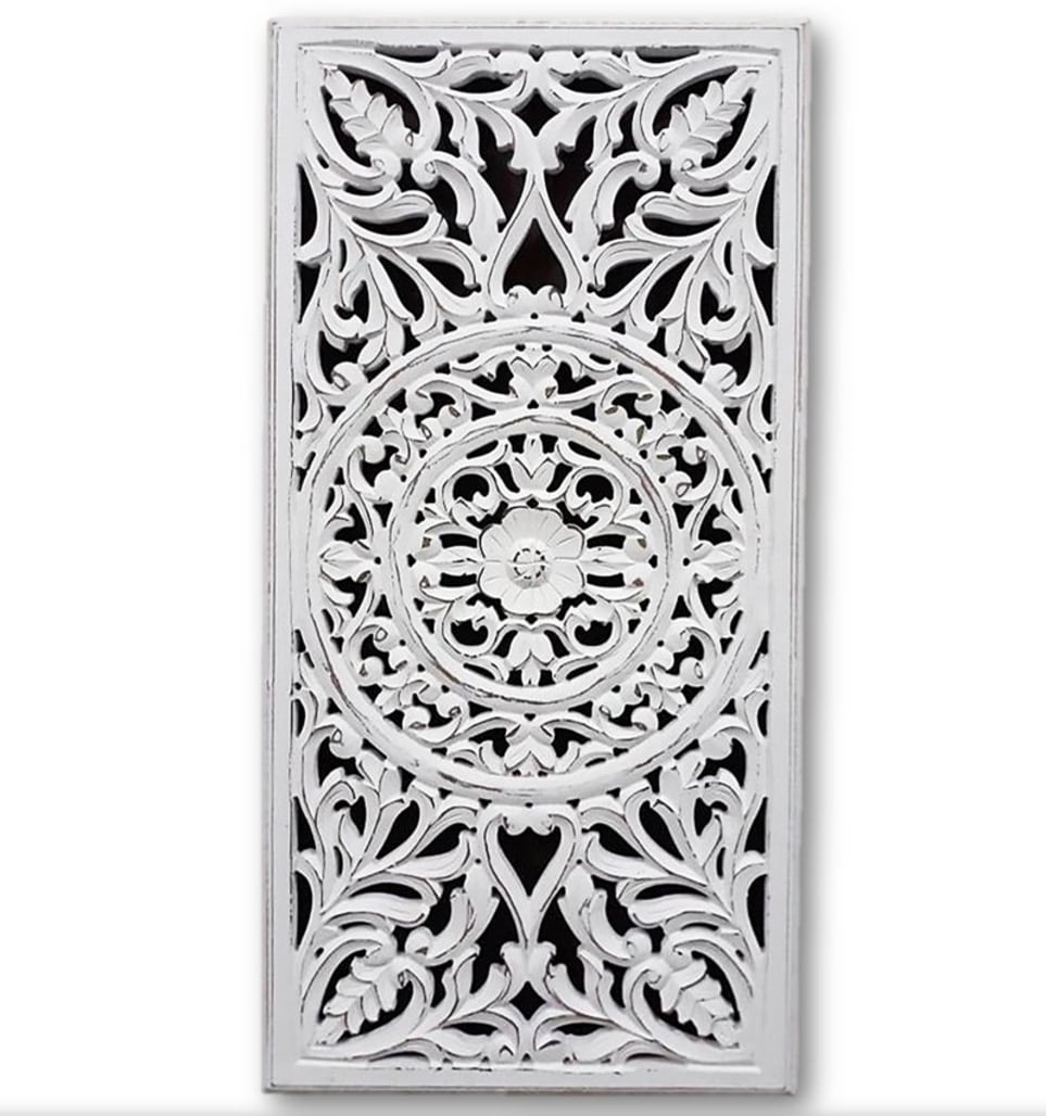 Hand Carved Wall Art Hand Carved Wall Panel 32-in H x 16-in W Modern Hand-painted Limited Edition Wall Panel in White | - allen + roth 4131071