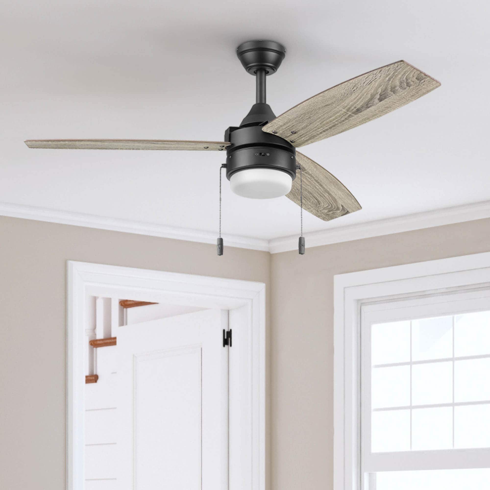 Honeywell 51858-26 Berryhill 48-in Color-Changing Integrated LED Matte Black with Rough Pine Blades Ceiling Fan With Light ( 3 -Blade )