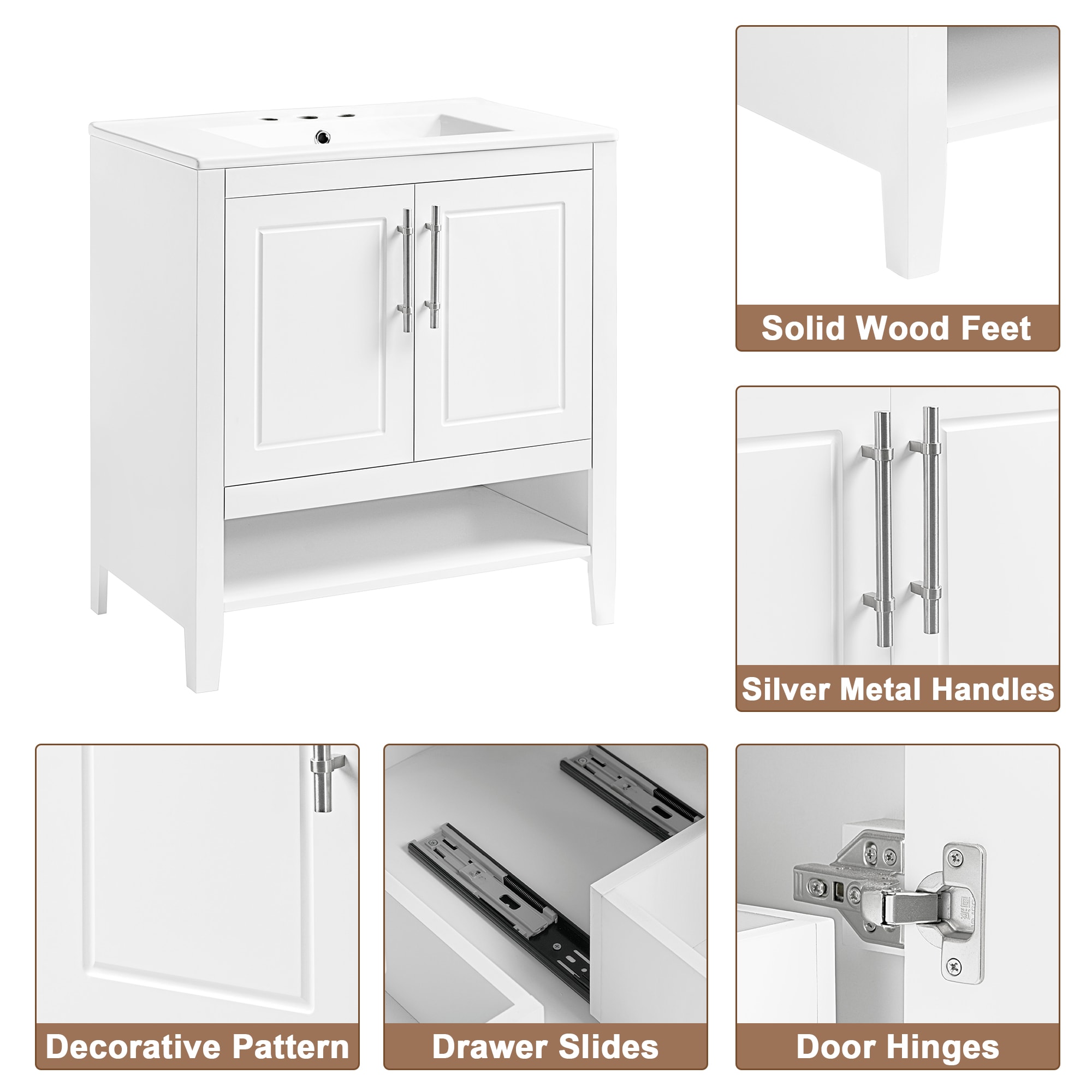 WELLFOR 30-in White Undermount Single Sink Bathroom Vanity with White ...