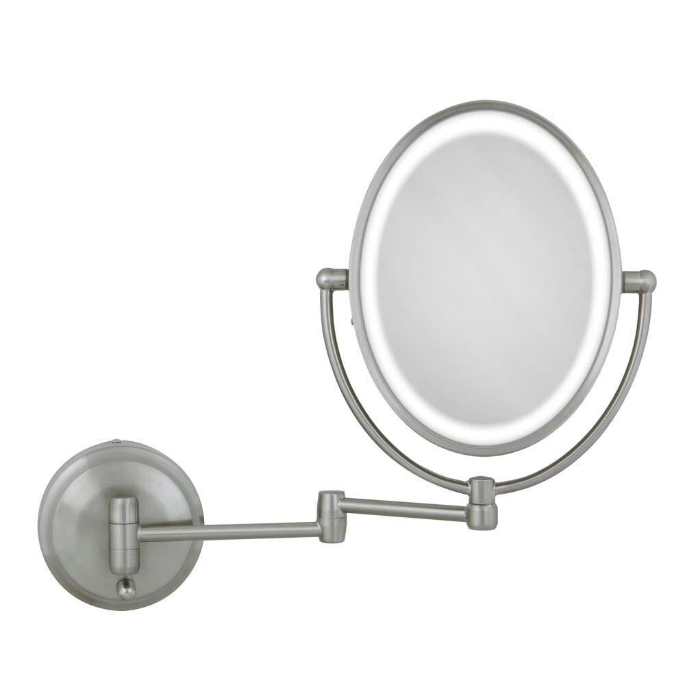Zadro LOVLW410 Wall Mount Mirror 10-in x 10-in Satin Stainless Steel Double-sided 10X Magnifying Wall-mounted Vanity Mirror with Light