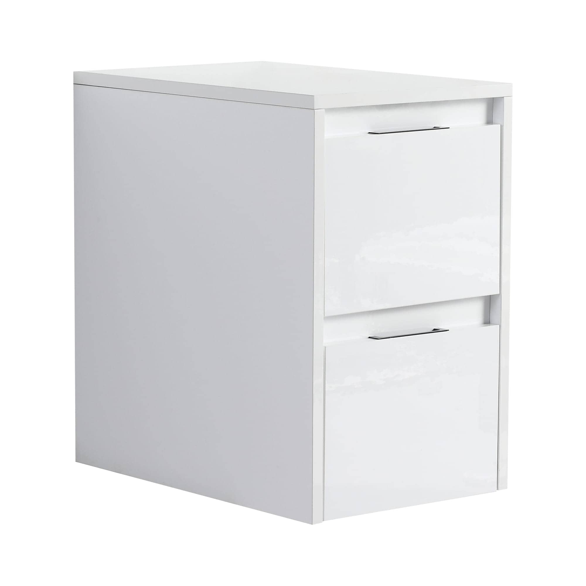 Roomfitters  12 Inch Bathroom Side Cabinet Wall Mounted Floating Storage Cupboard with 2 Soft Close Drawers Glossy White