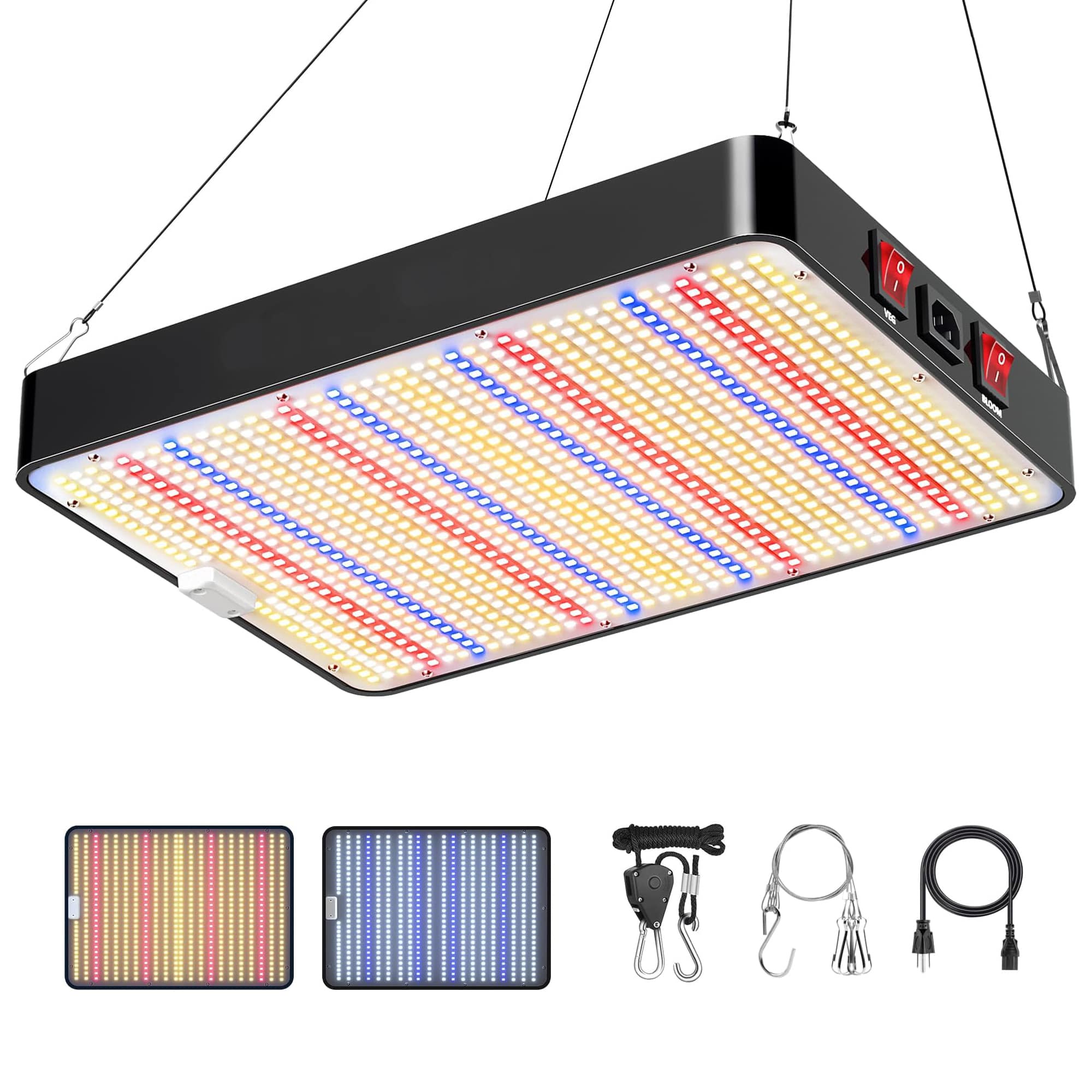 Aoibox  LED Grow Light 1176pcs Full Spectrum 200W Sunlike Indoor Plant Lamp for 2x2ft Coverage Veg Bloom Switches Quiet Cooling Fan 1 Piece