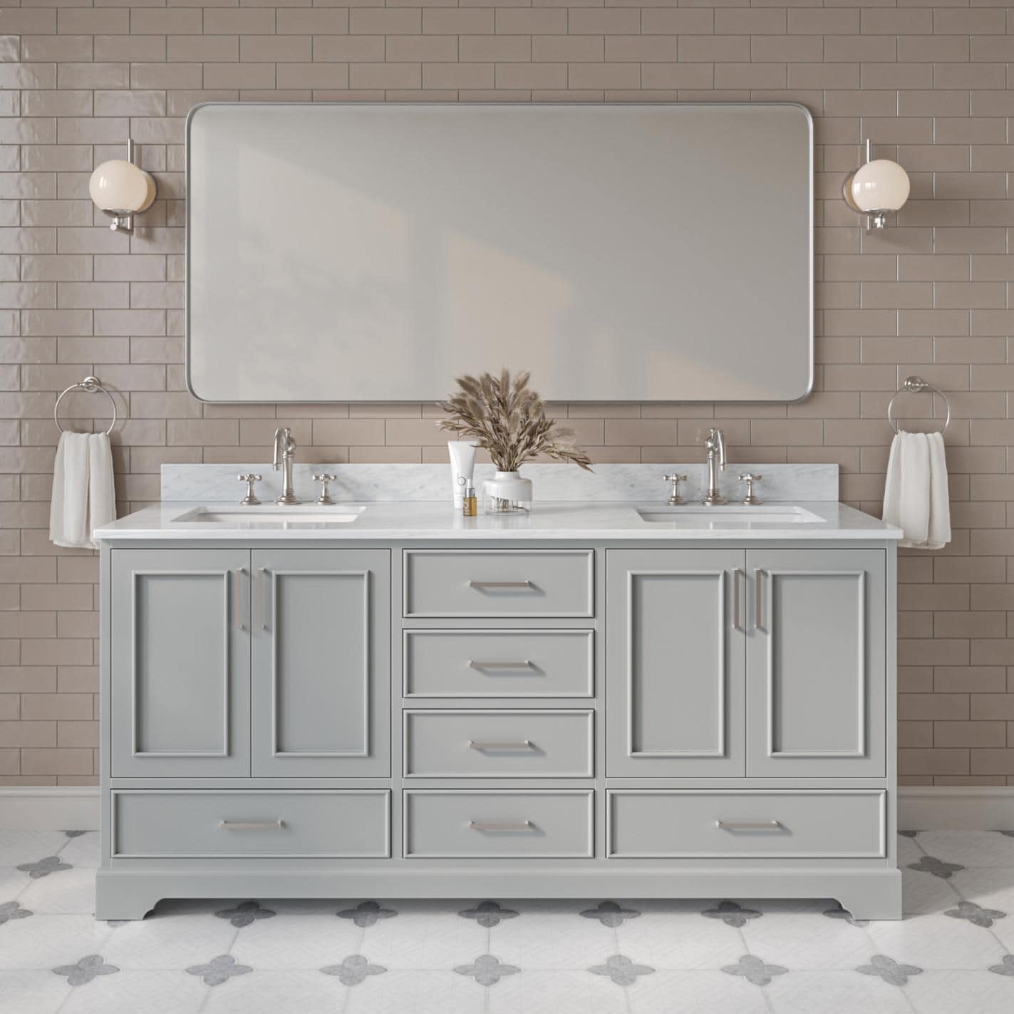 ARIEL Stafford 72-in Gray Undermount Double Sink Bathroom Vanity with 0.75" Carrara White Marble Marble Top