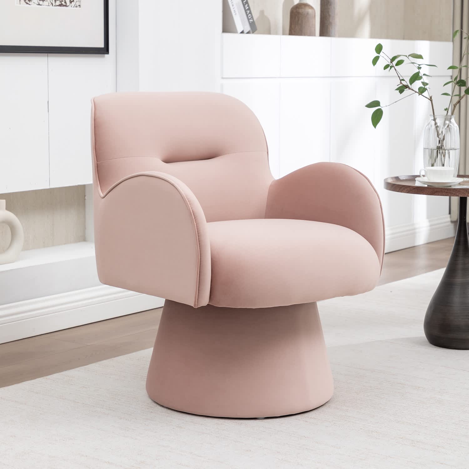SEYNAR  Modern Velvet Swivel Accent Chair Upholstered Comfy Armchair with Pedestal Base for Bedroom