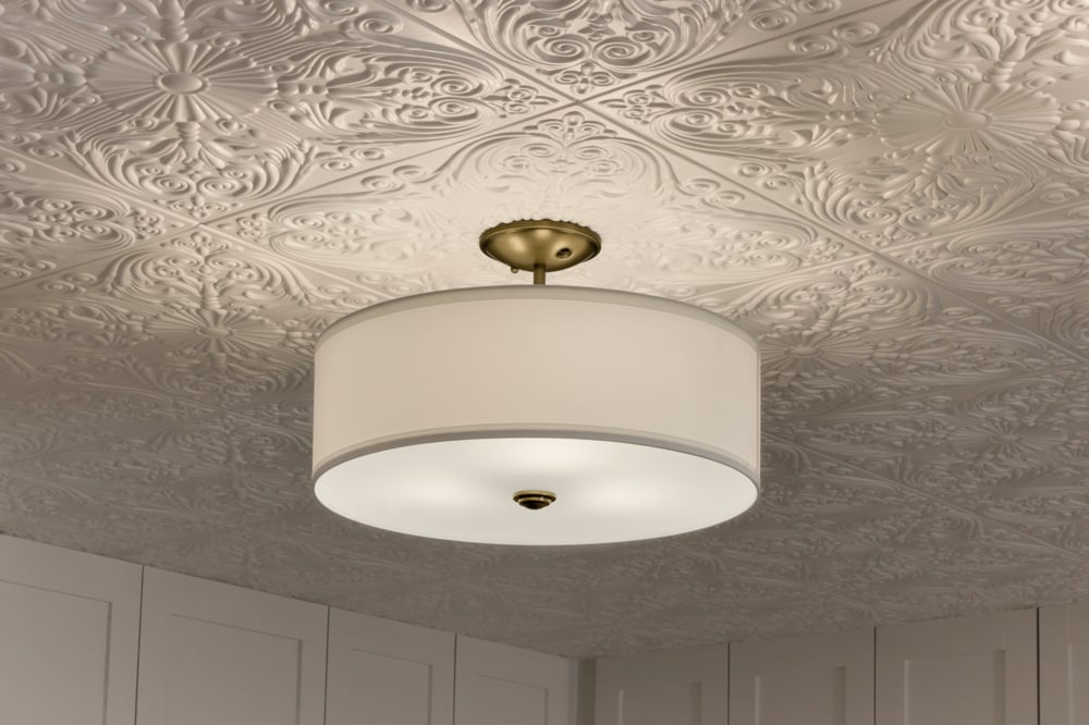 Natural Brass 14" 3-Light Semi-Flush Drum Ceiling Fixture