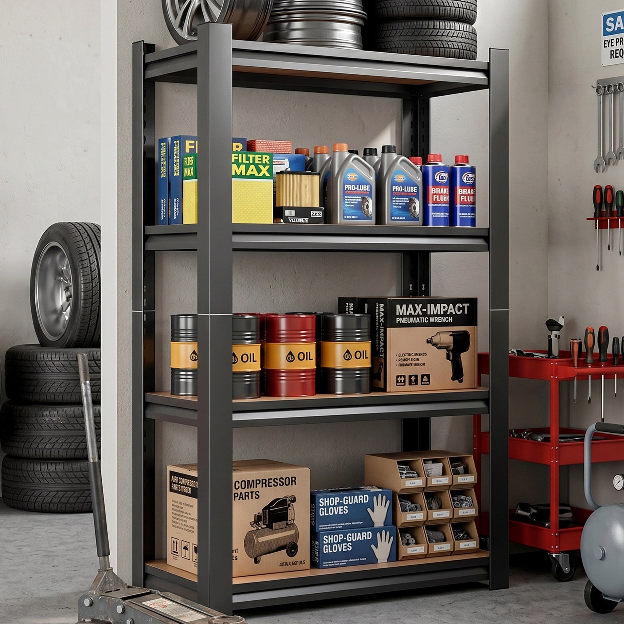Cuschoice 23.6-in W x 11.8-in D x 45.7-in H 4 Tier Adjustable Metal and MDF Storage Rack 800LBS Heavy Duty Shelving Unit