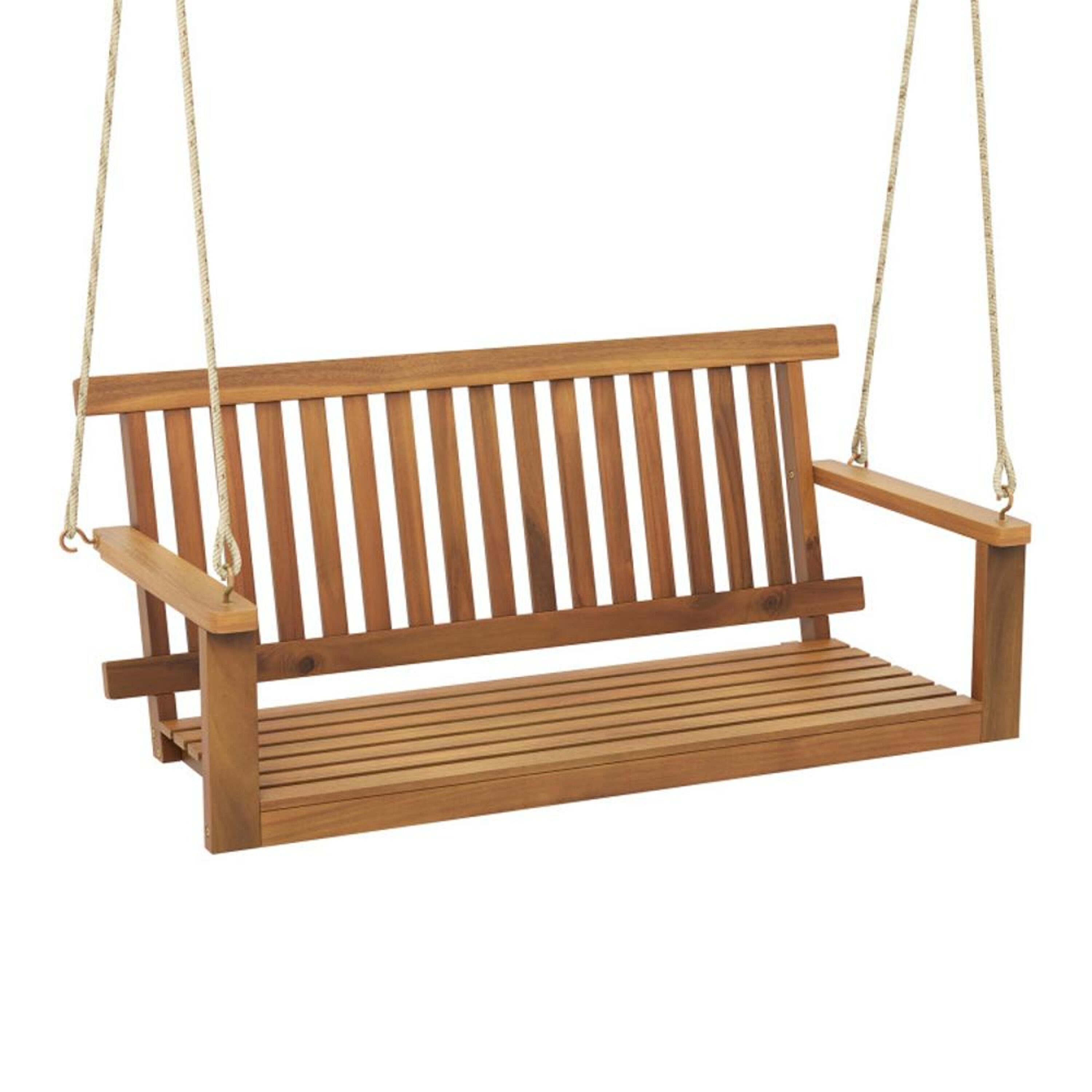 BABOOM BOM-W71608-CO 2-Seat Acacia Wood Porch Swing Bench 2 -person Natural Wood Outdoor Swing