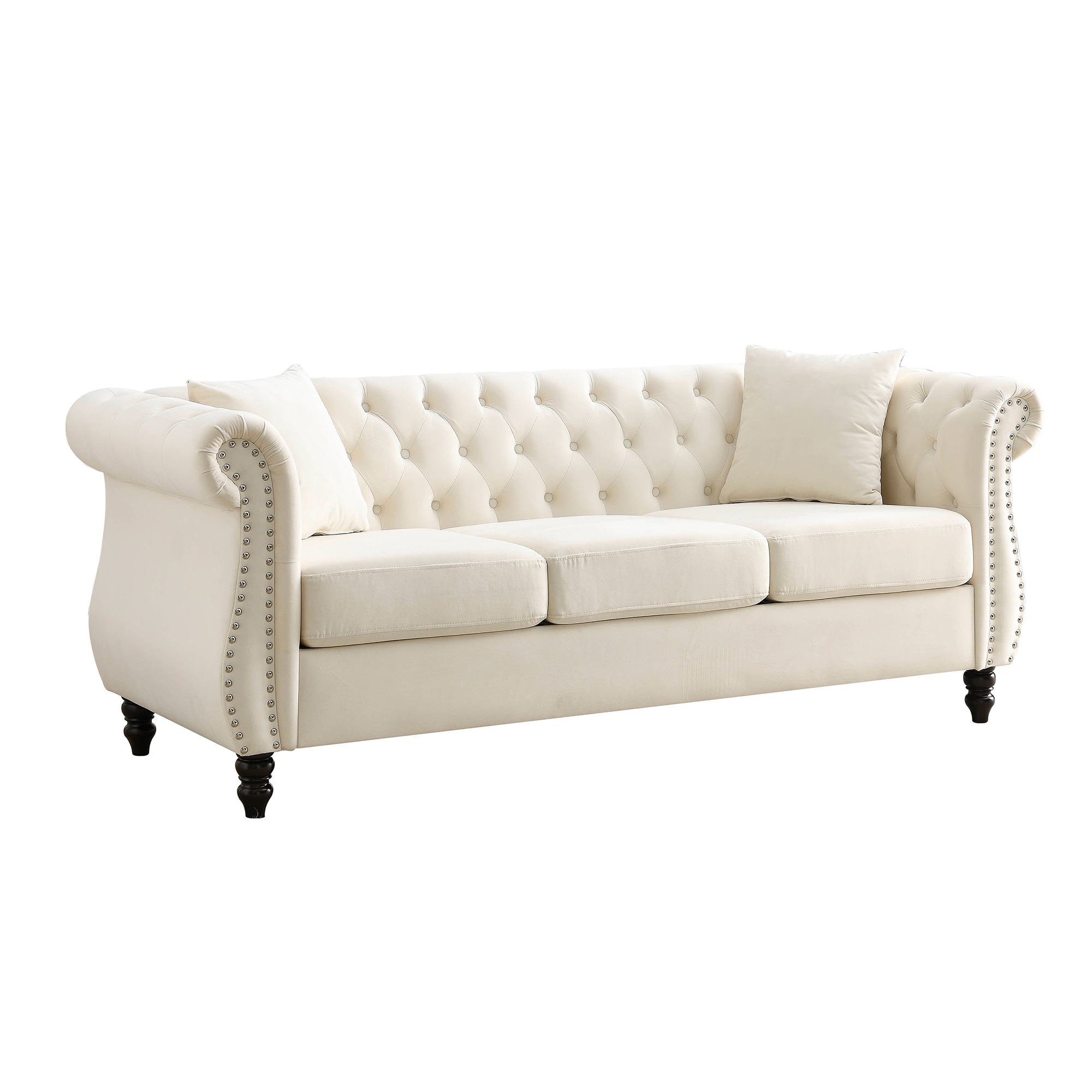 Bybafun YA3700271 80-in Midcentury Beige Velvet 3 -seater Sofa