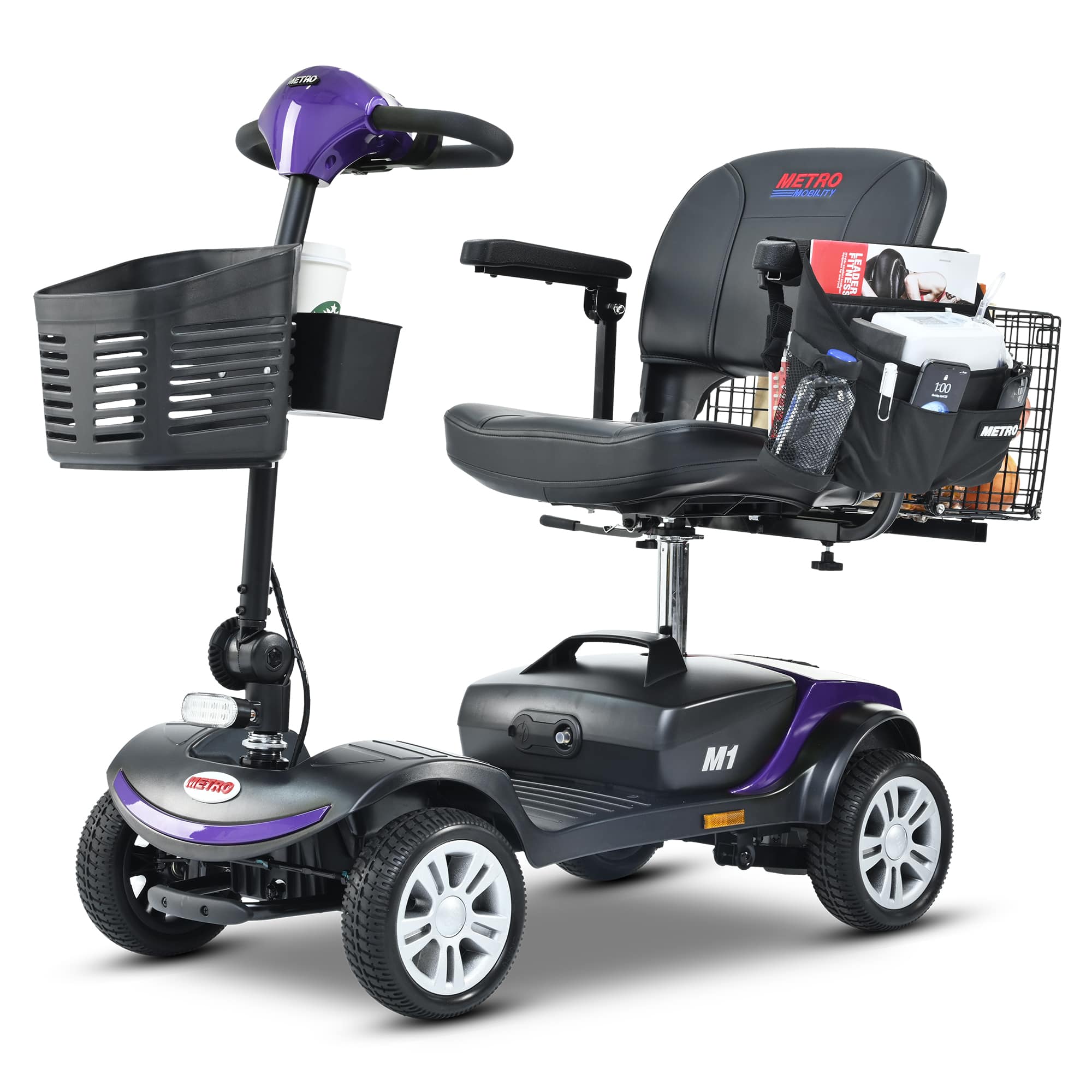Ama Pear Heavy Duty 300W Mobility Scooter 360 Degree Seat Rear Suspension LED Light
