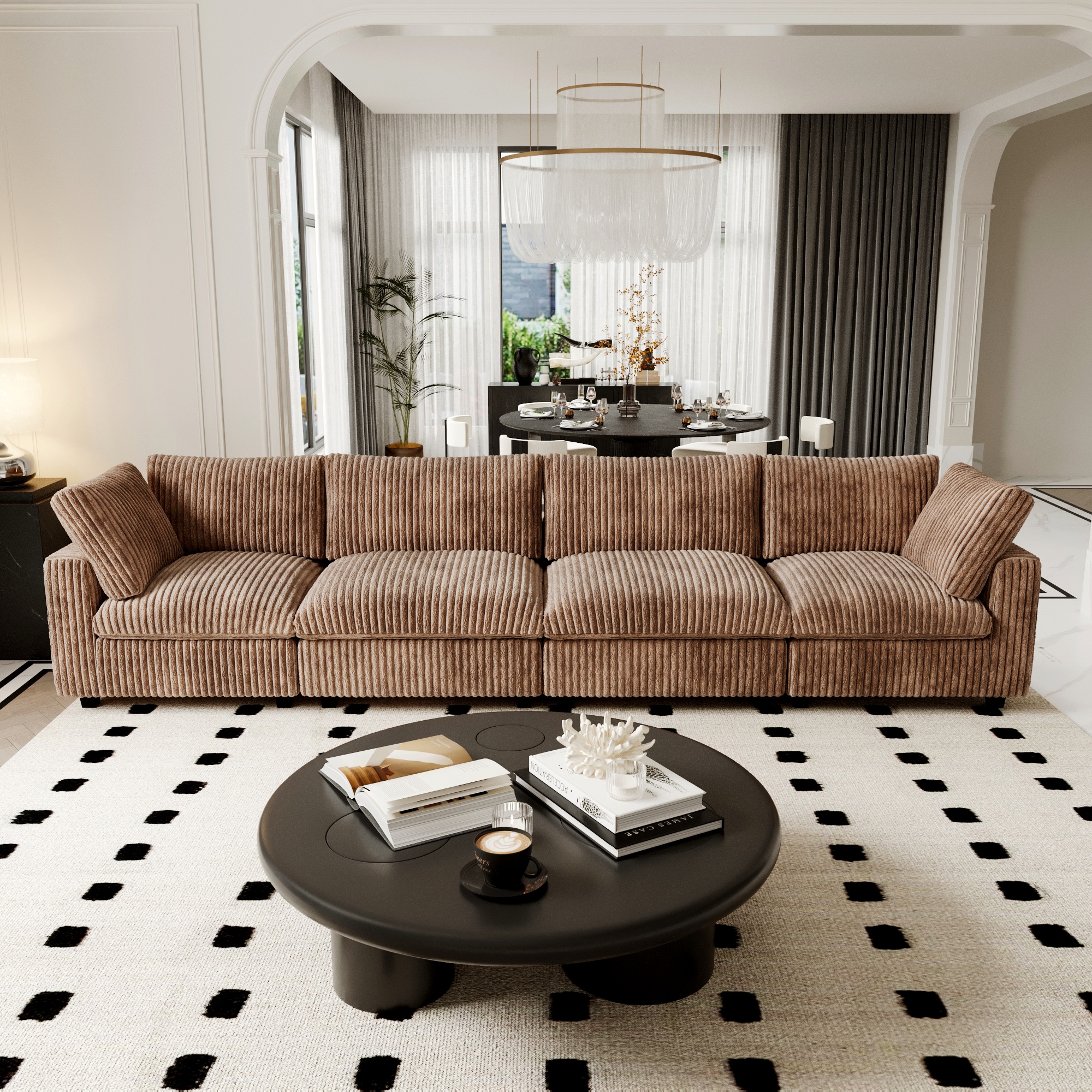 BuotiqHom DH-SF4-141TA 157-in Modern Brown (4 Seats) Velvet 4 -seater Sectional