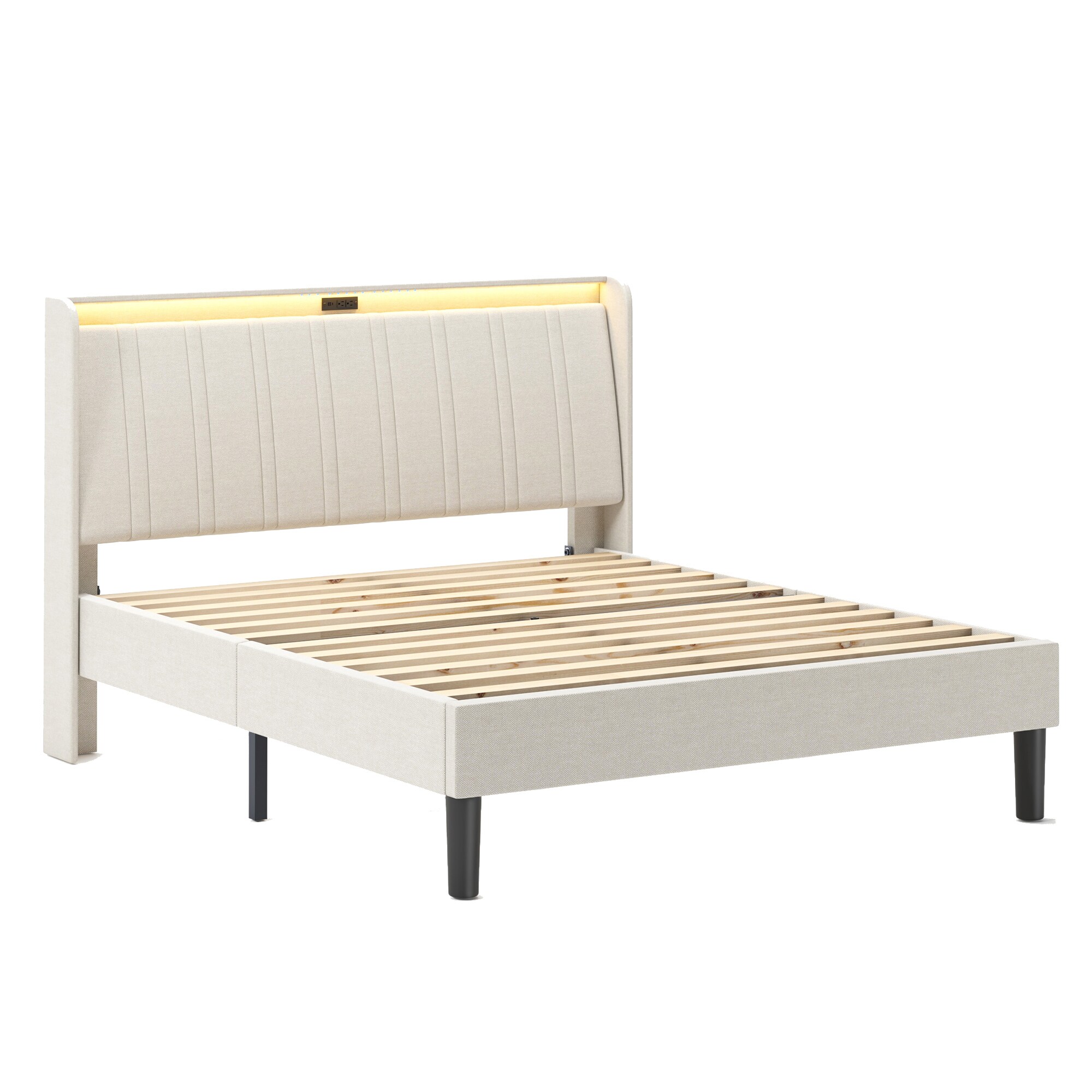 SINOFURN SYD580007DG Queen Beige Bed Frame with Headboard