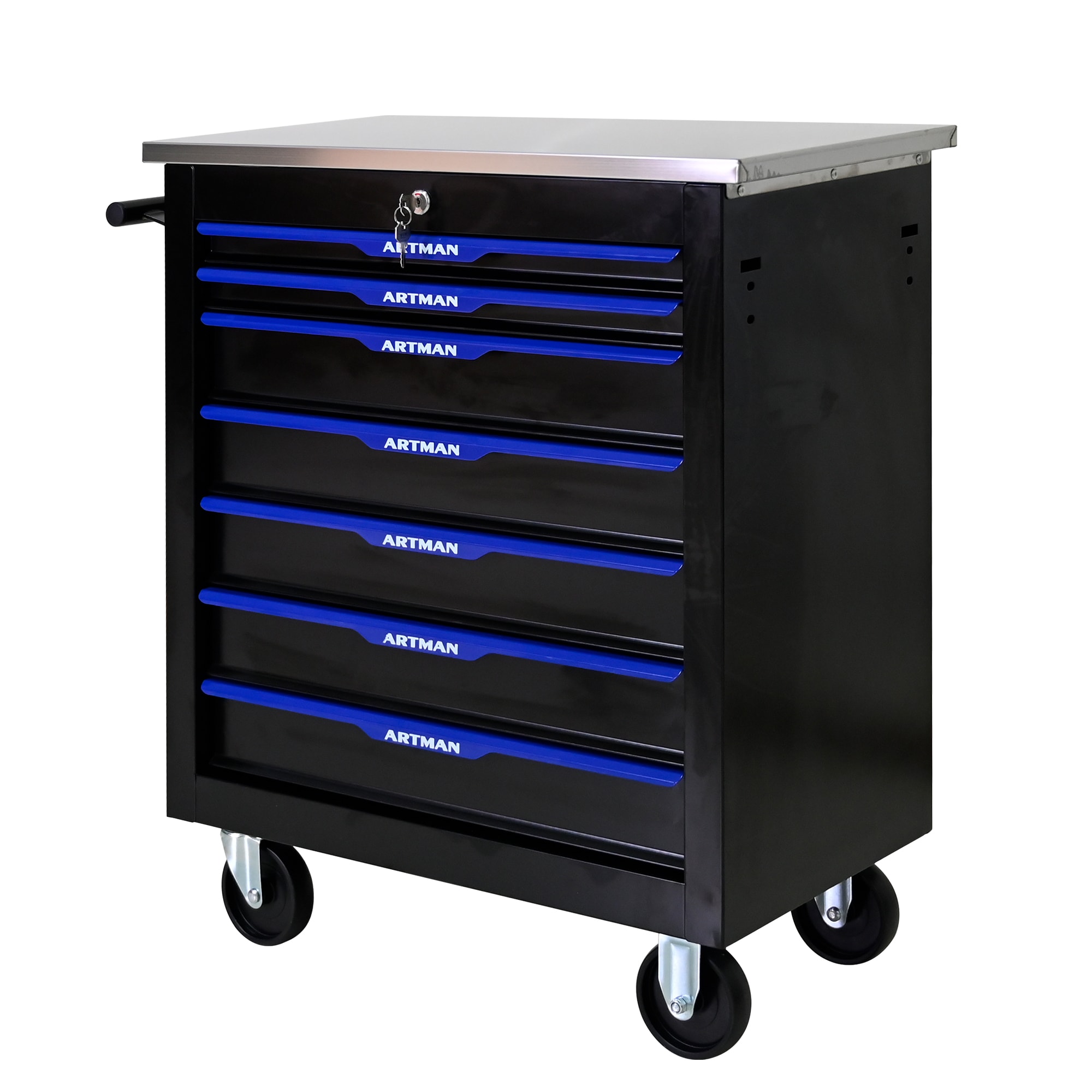 LUCKY ONE 25.9-in 7-Drawer Steel Rolling Tool Cabinet (Black and Blue)