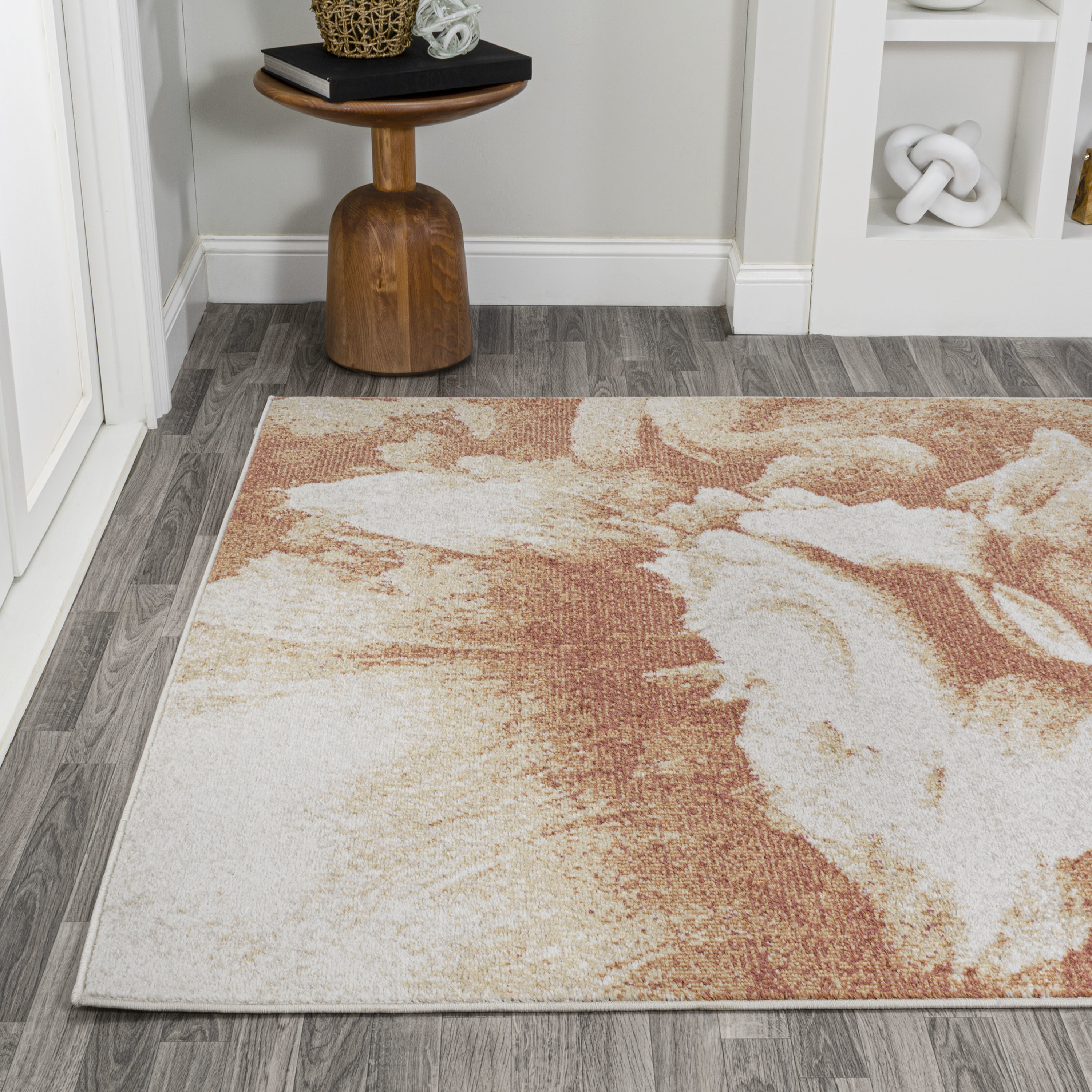 Petalo Abstract Orange and Cream Synthetic Area Rug