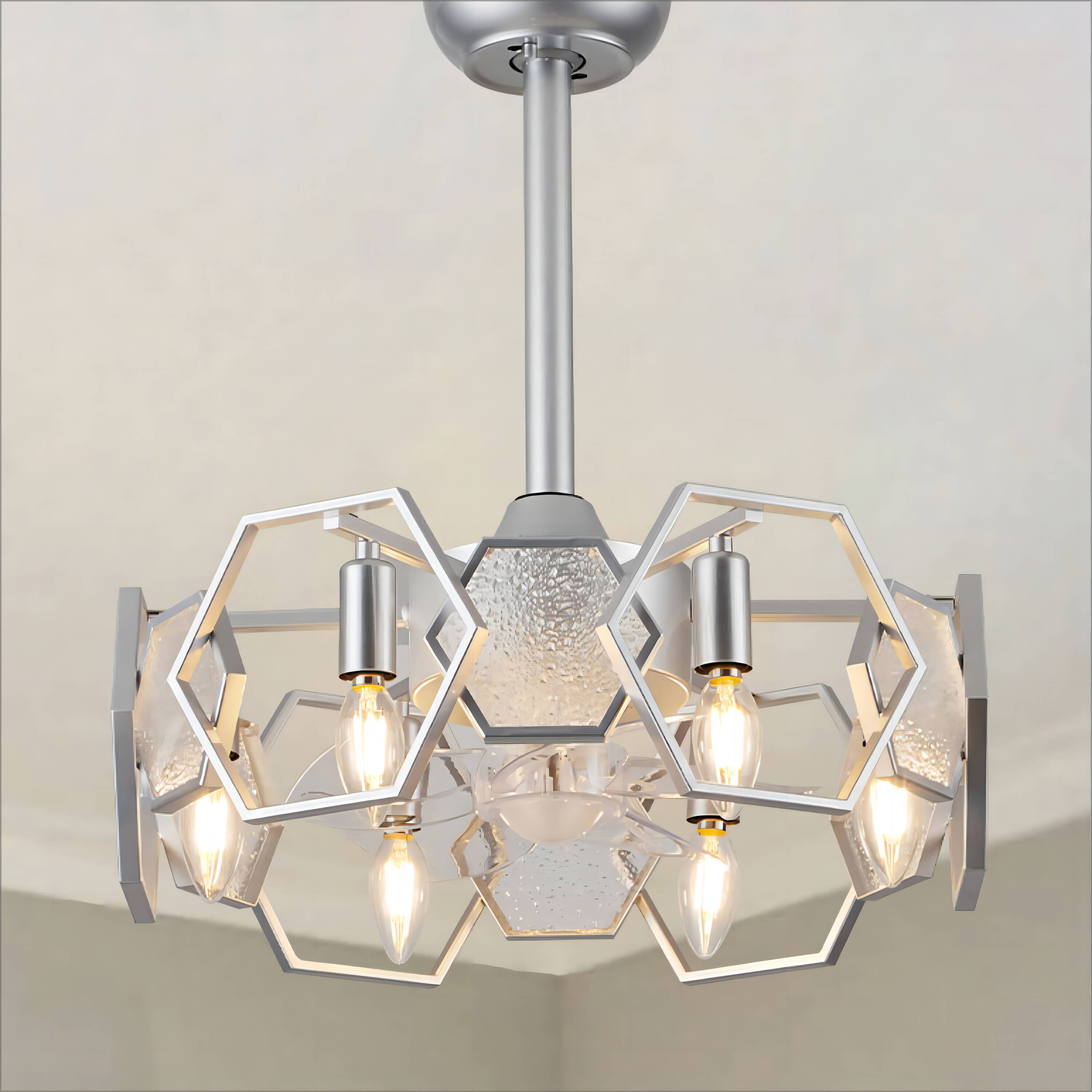Oaks Decor DC1903-C Badia 19-in Color-Changing Chrome with Clear Blades Fandelier Ceiling Fan With Light - Remote Included ( 5 -Blade )