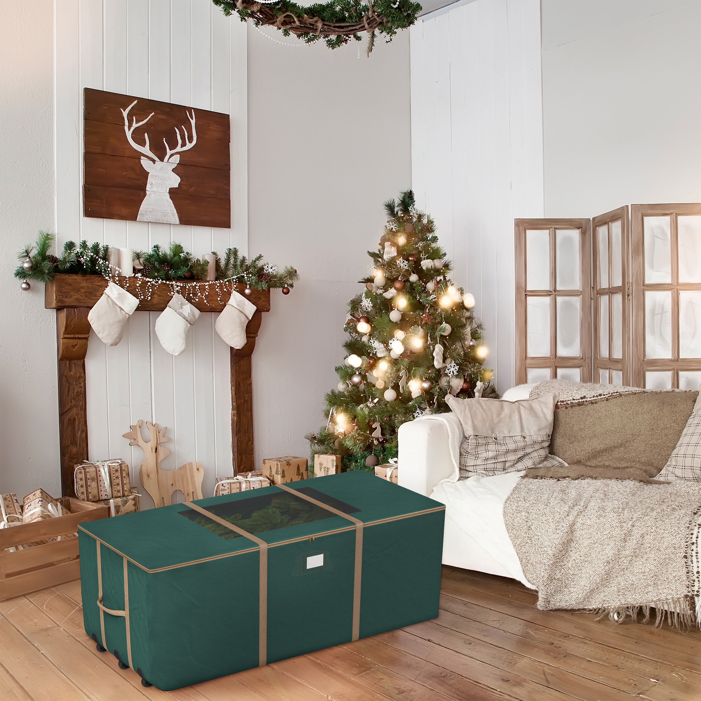 Hastings Home 67-in W x 28-in H Green Rolling Christmas Tree