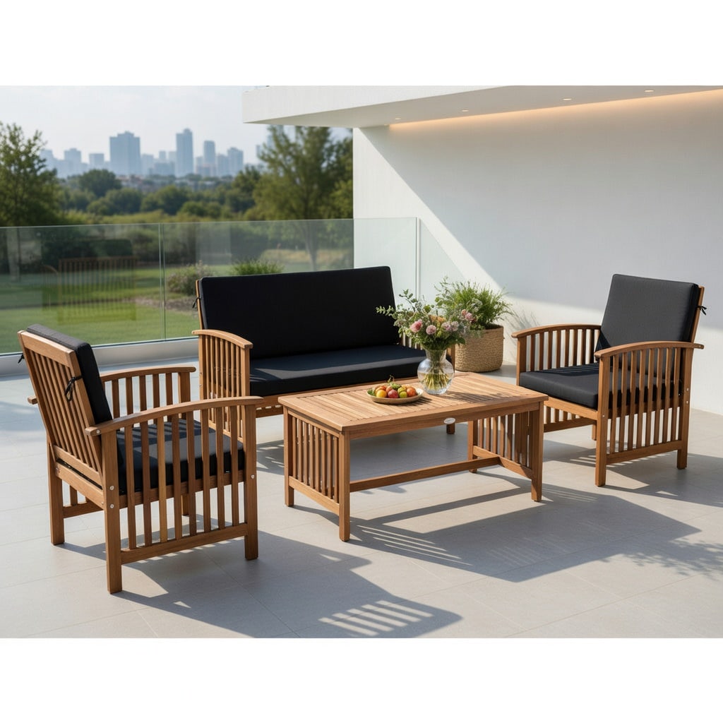 Choco Moon Set of 4 Acacia Wood Outdoor Patio Furniture Loveseat Two ...
