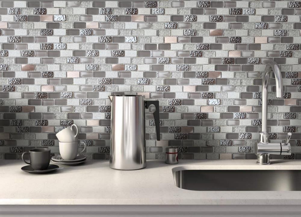 HOUSE OF MOSAICS Chelsea Gray and Copper Effect 12-in x 12-in Multi ...